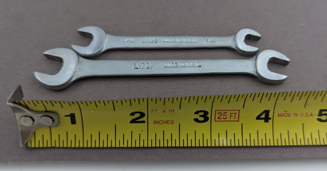 Billings No. L1020 (5/16 1/4) & L1721 (3/8 5/16) Open End Wrench Lot of 2