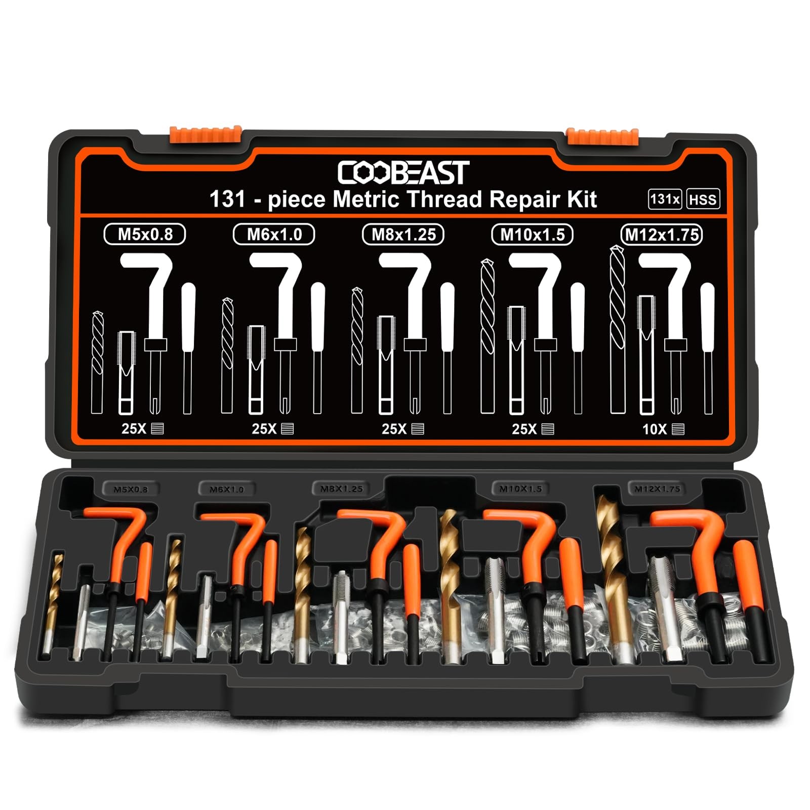 131PCS Thread Repair Kit, Metric Helicoil Repair Kit with HSS Drill Bits, 304…