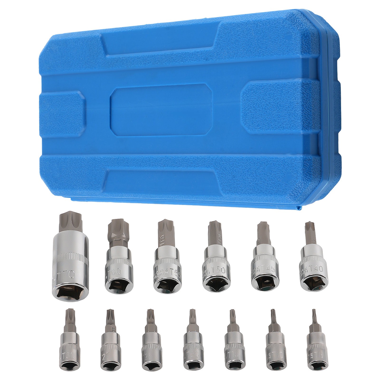 13pcs Socket Tool Set Chrome 1/4 3/8 1/2 Drive T8-T70 Star CRV 6Point
