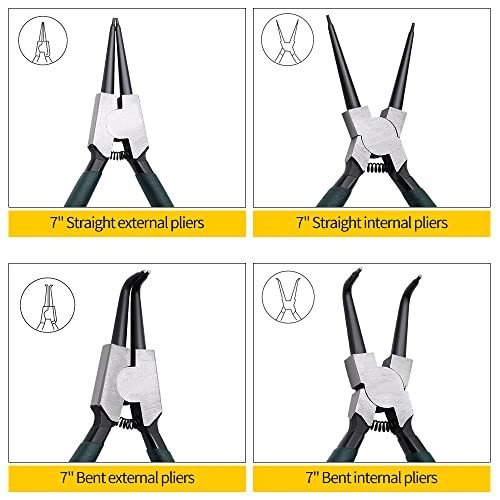 4pcs Snap Ring Pliers Set – 7″ Heavy Duty Internal/External Circlip Tool Kit, Pr