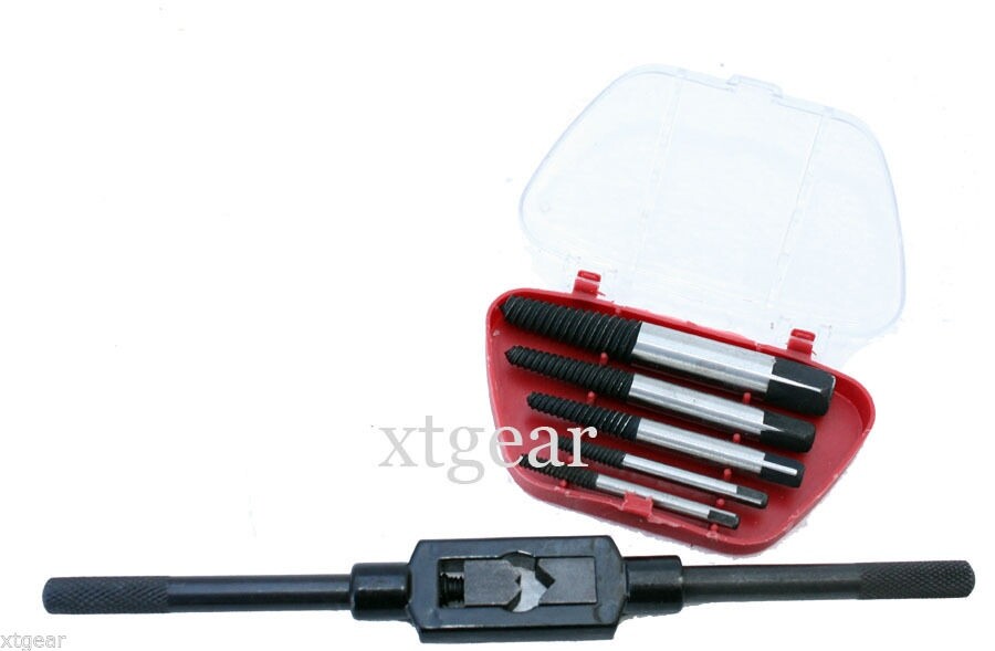 7 Pc Easy Out Screw Extractor Bolt Stud Screws Pipe Remover Kit with Tap Handle