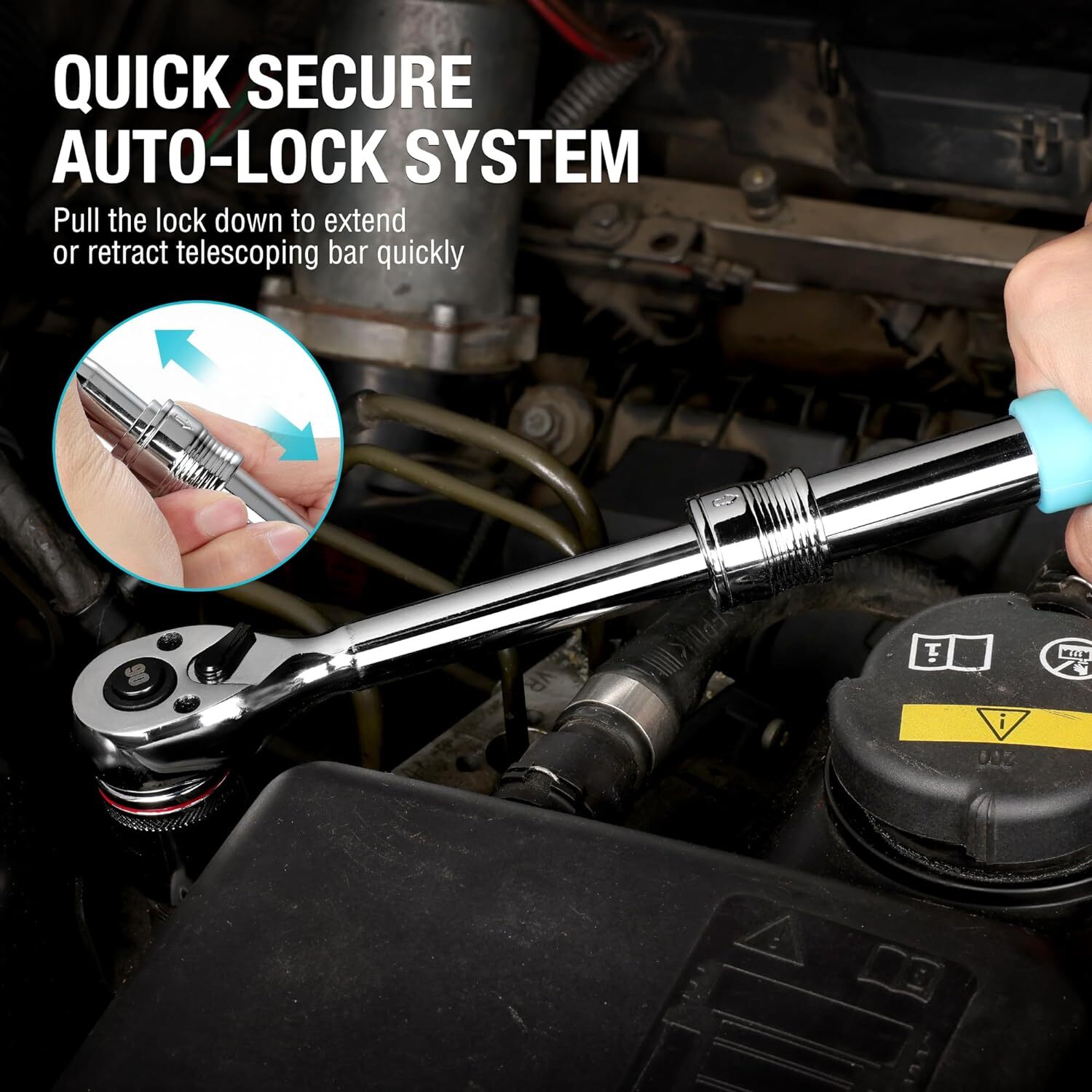 DURATECH 3/8″ Drive Extendable Ratchet Handle 90-Tooth Quick-Release Reversible