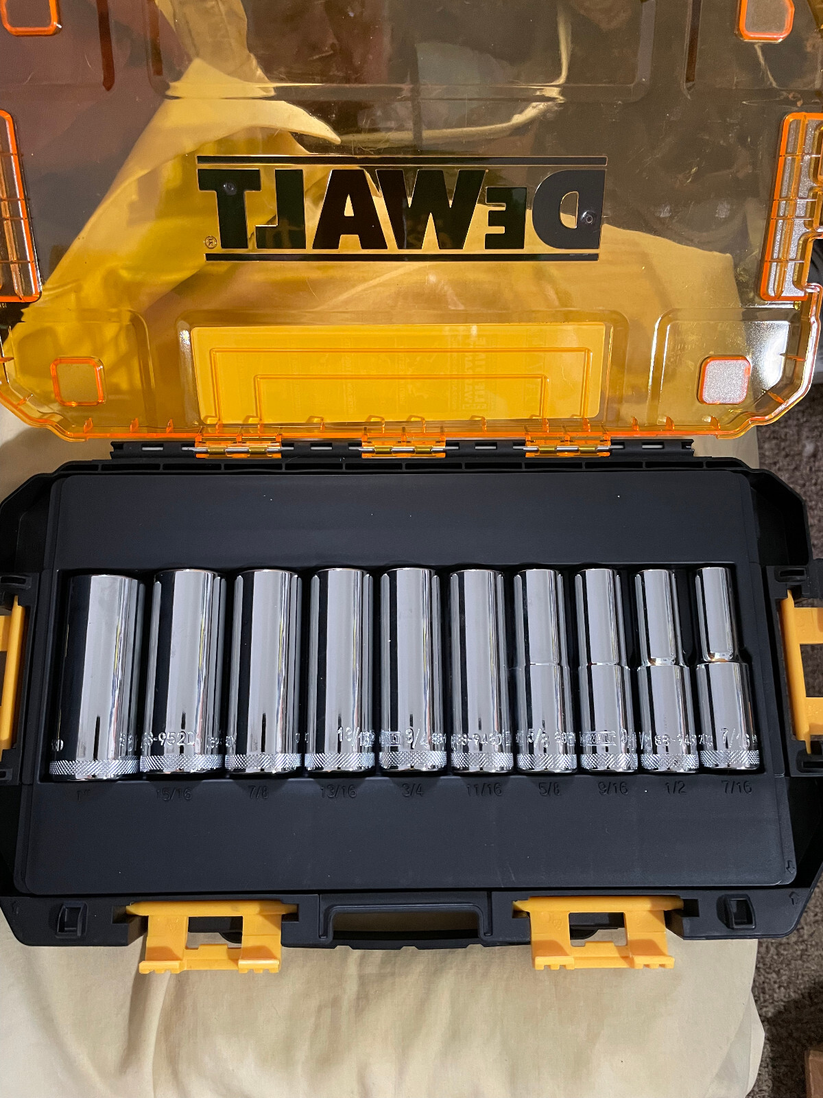 Dewalt SAE 1/2″ deep socket set. Brand new. 6pt. 1″ to 7/16″.Lifetime warranty