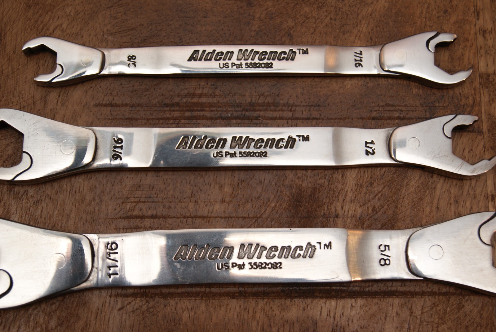 Alden EZ Ratcheting Open End Wrench Set 3pc 3/8 7/16 1/2 9/16 5/8 11/16 w/Pouch