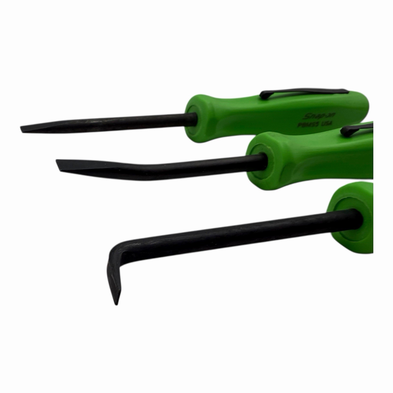 Snap On Tools Mini Pocket Pry Bar Set 3 piece Green 5 inch Straight Bent 90