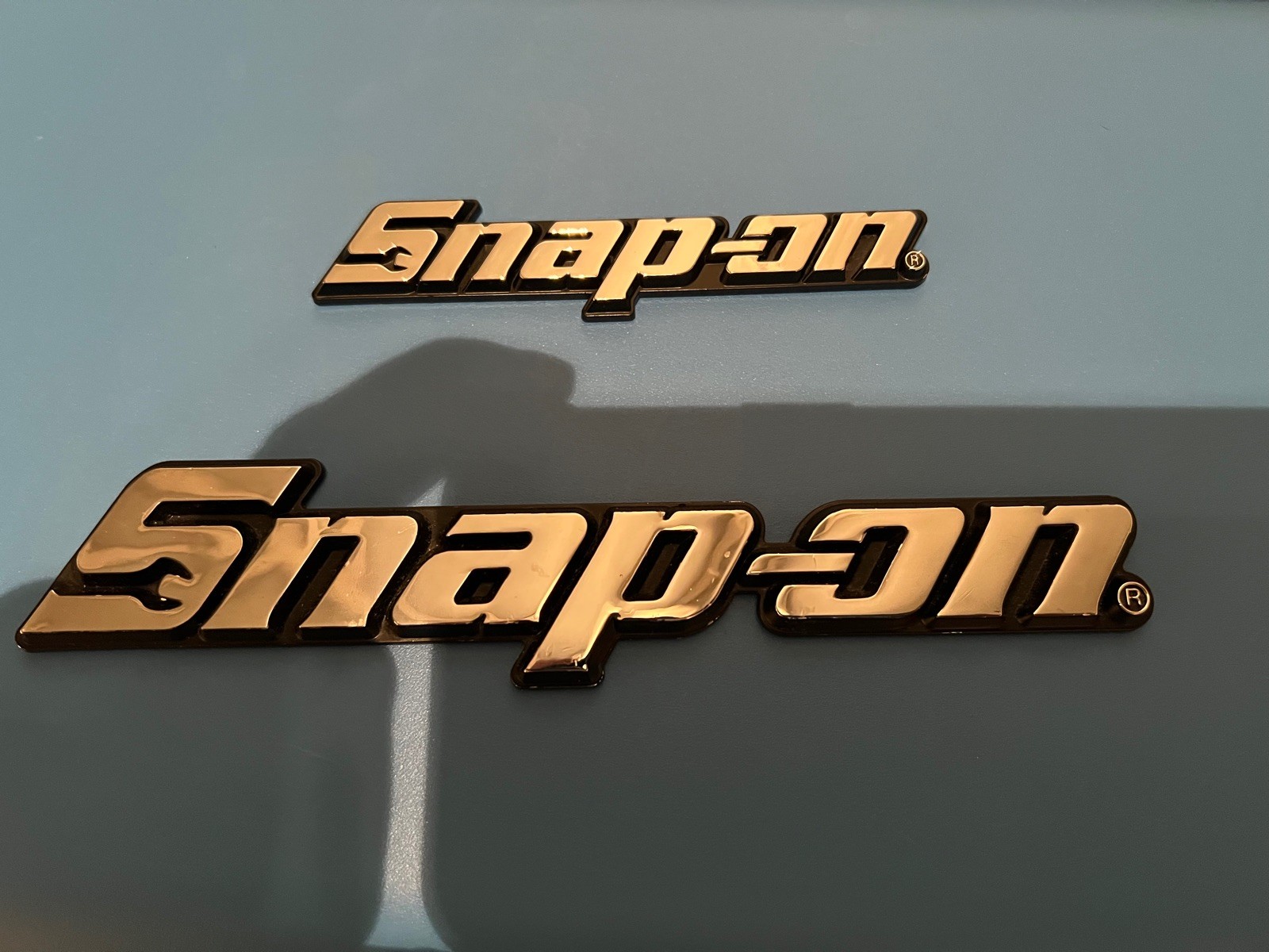 New Snap On LOGO 8” METAL Toolbox Roll Cab chrome Badge Logo Emblem Sticker .