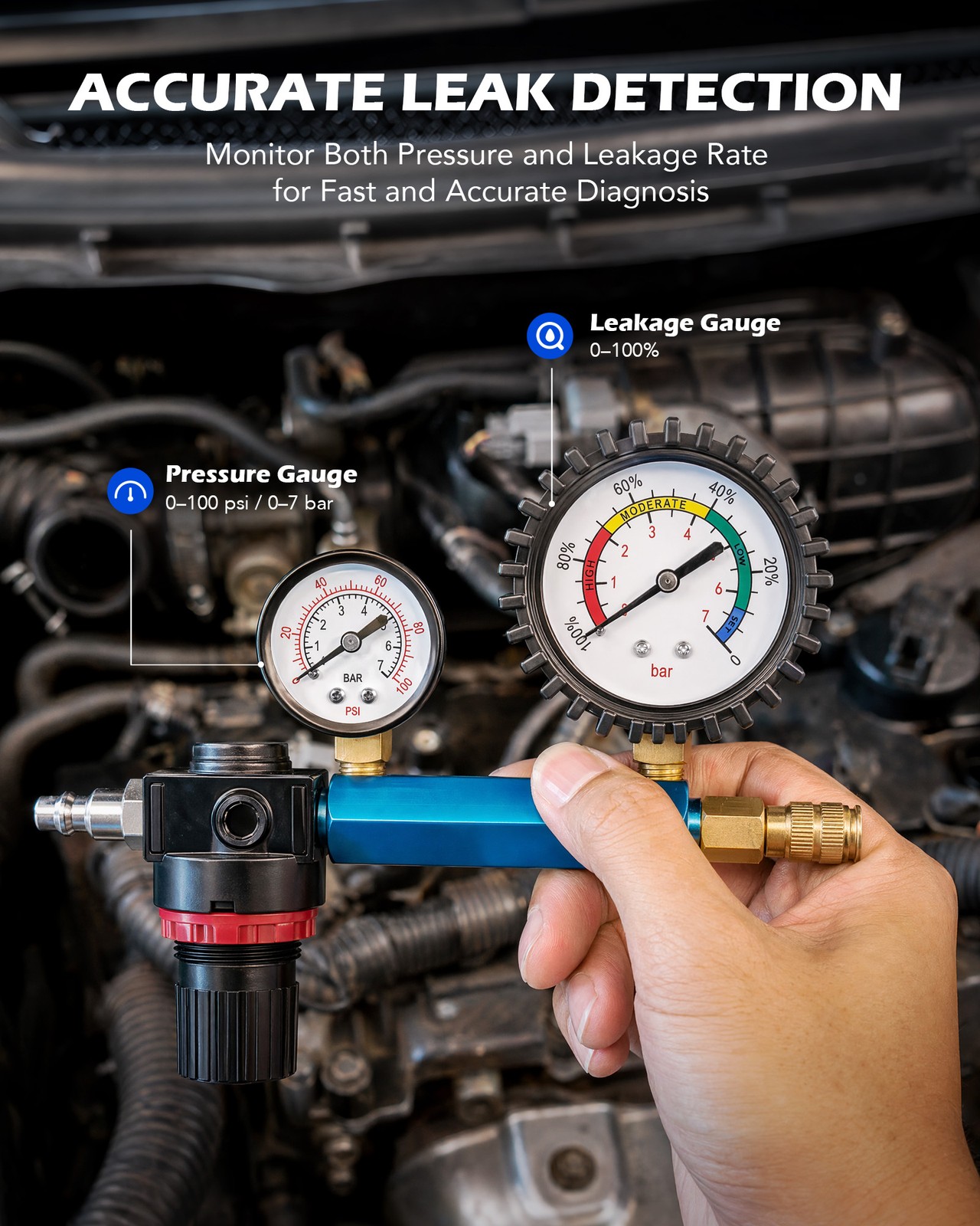 51PCS Petrol Diesel Engine Compression Tester Kit Leak Down Diagnostic Tool Kit