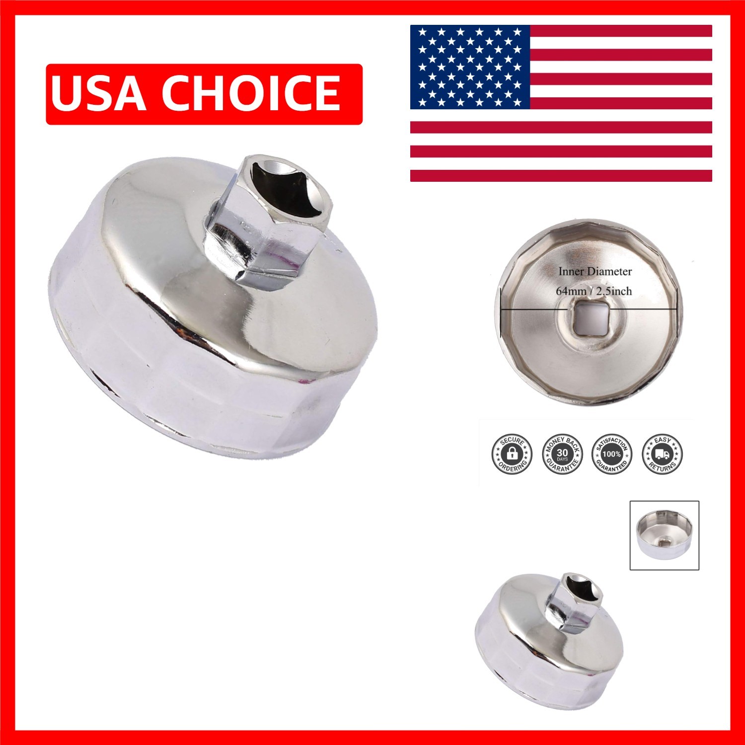 64mm Cap-Type Oil Filter Wrench – Perfect Fit for Cartridge and Spin-Off Filters