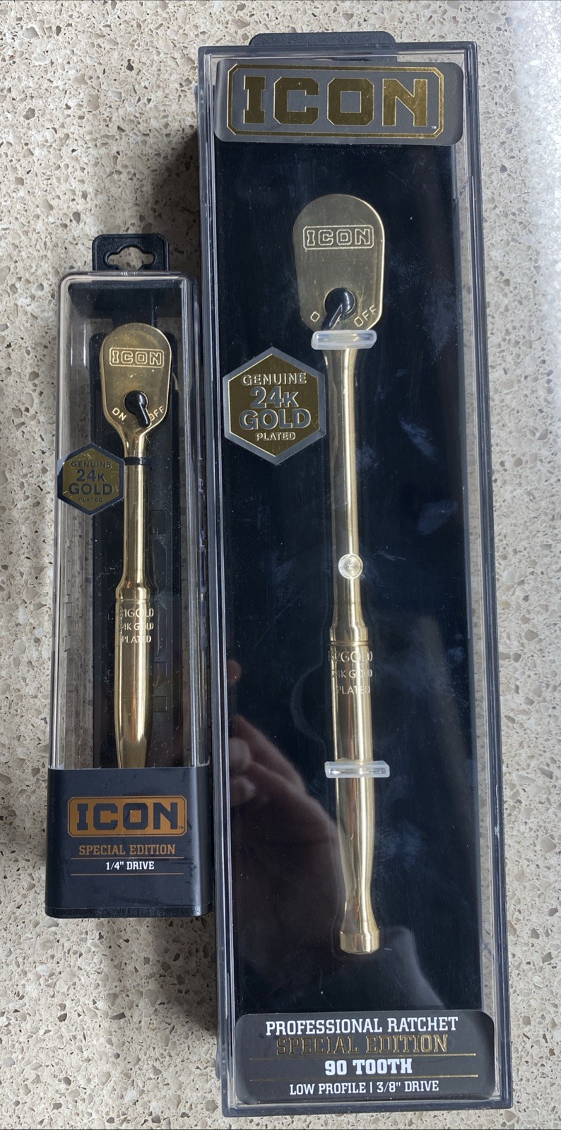 NEW ICON 3/8″ & 1/4″ Drive Pro Ratchet 24K Gold Plated 90 Tooth Special Edition