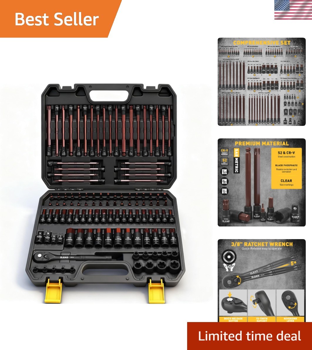 112-Piece Torx and Allen Bit Socket Set, 1/4″, 3/8″,1/2″ Drive Bit Socket Set…