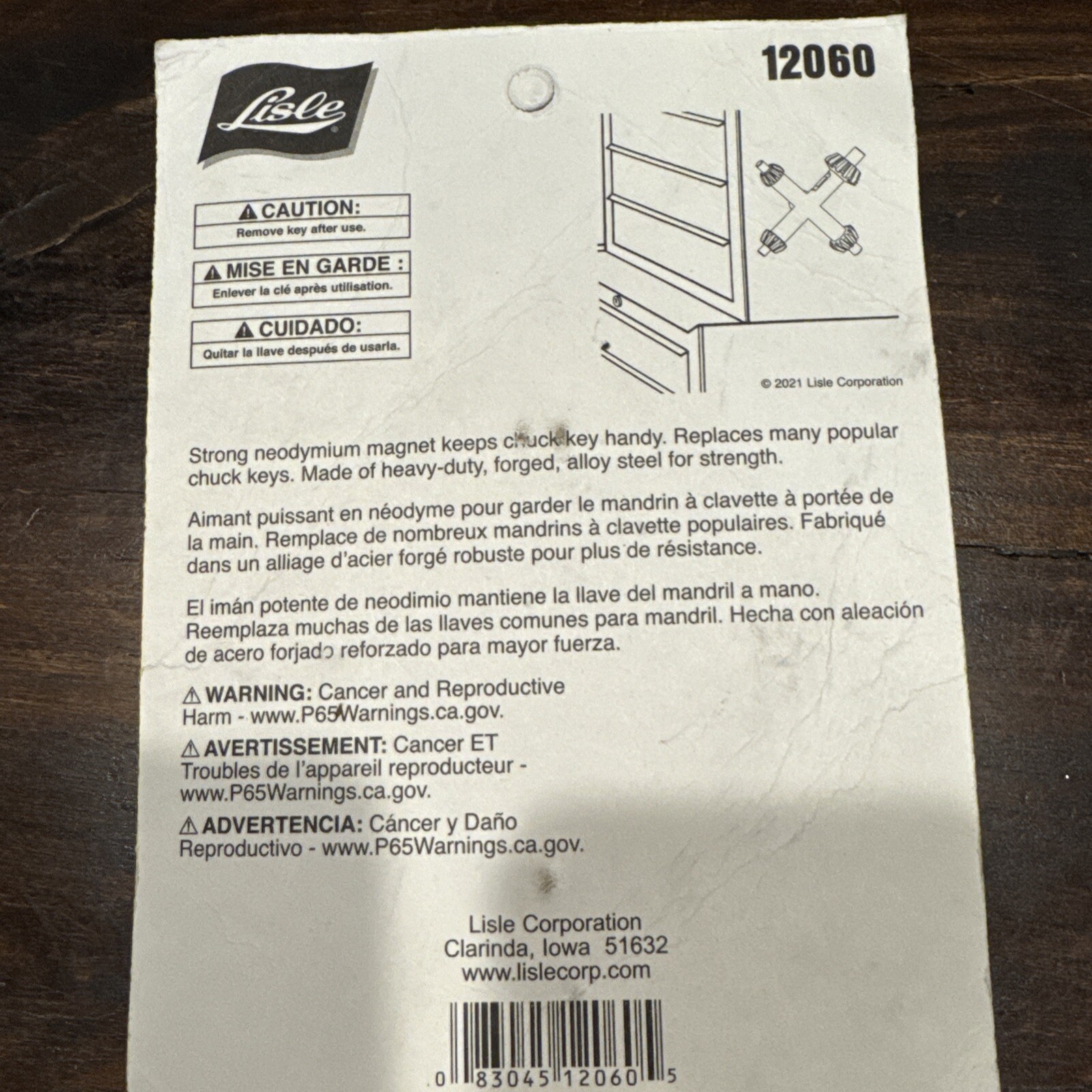 Lisle 12060 Large Master Magnetic Chuck Key with 4 Sizes