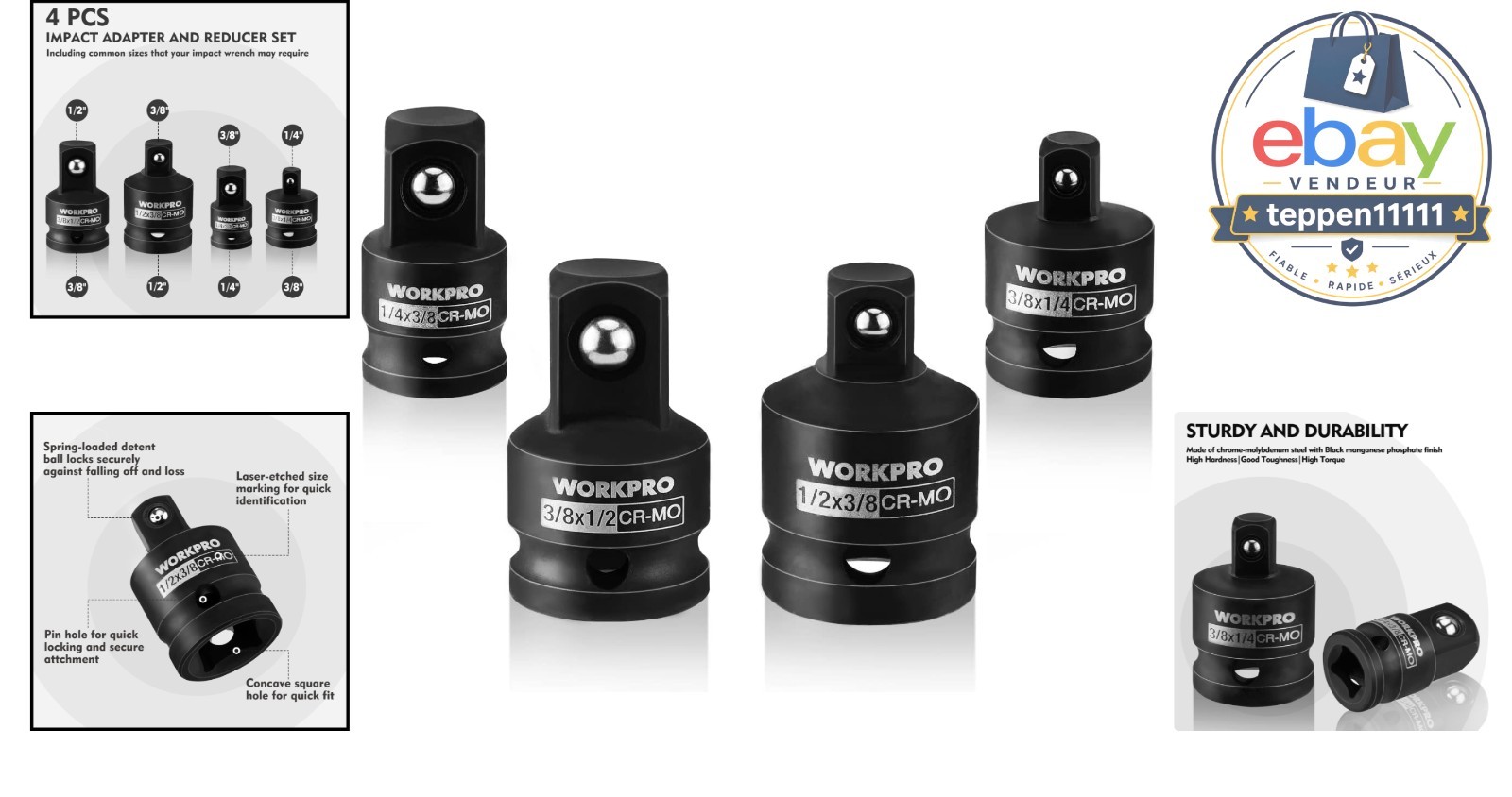 Piece Socket Adapter Set, 1/4″, 3/8″, 1/2″ Drive, Chrome Molybdenum Steel