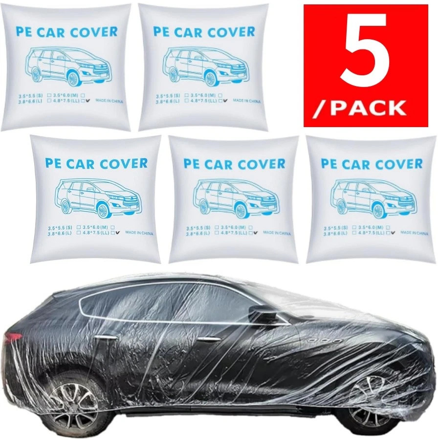 5 PACK Clear Plastic Disposable Car Cover Temporary Universal Rain Dust Garage