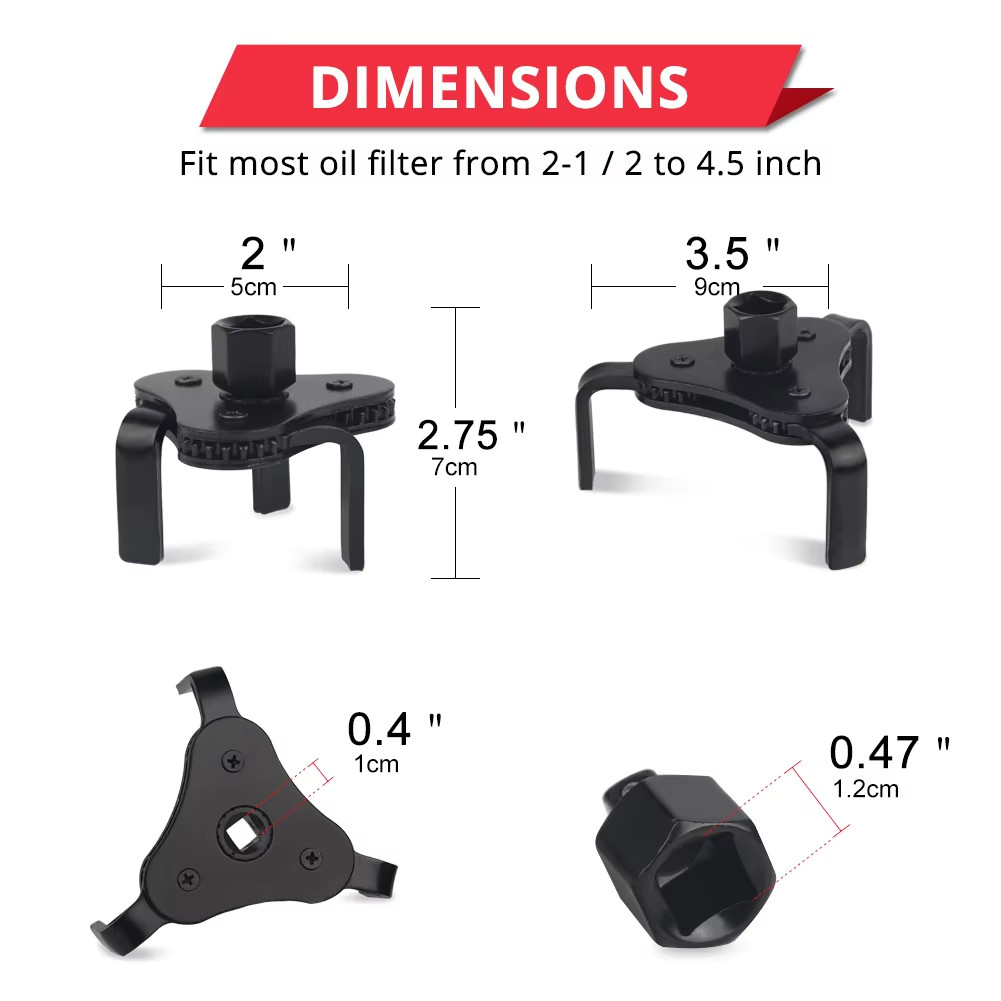 Universal Adjustable Oil Filter Wrench 55-115mm Three Claw FREE GLOVES