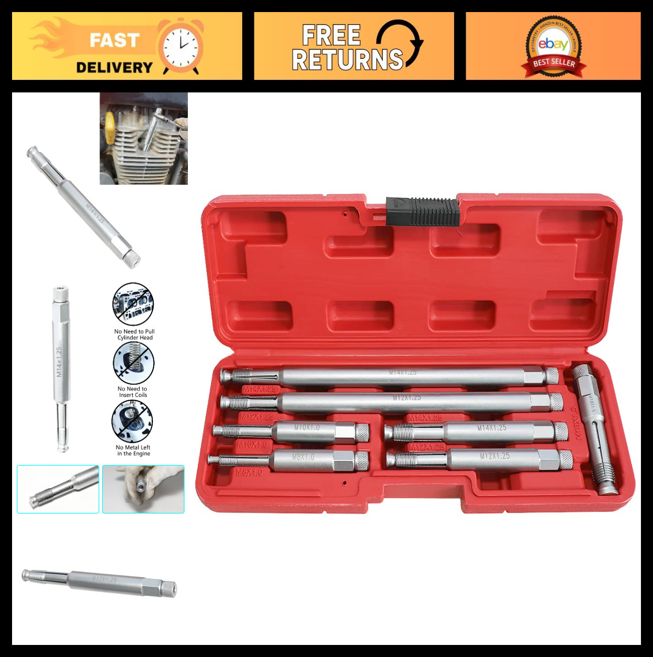Spark Plug Thread Repair Tool Kit – 14mm 12mm 18mm 10mm 8mm M8 M10 M12 M14 M18