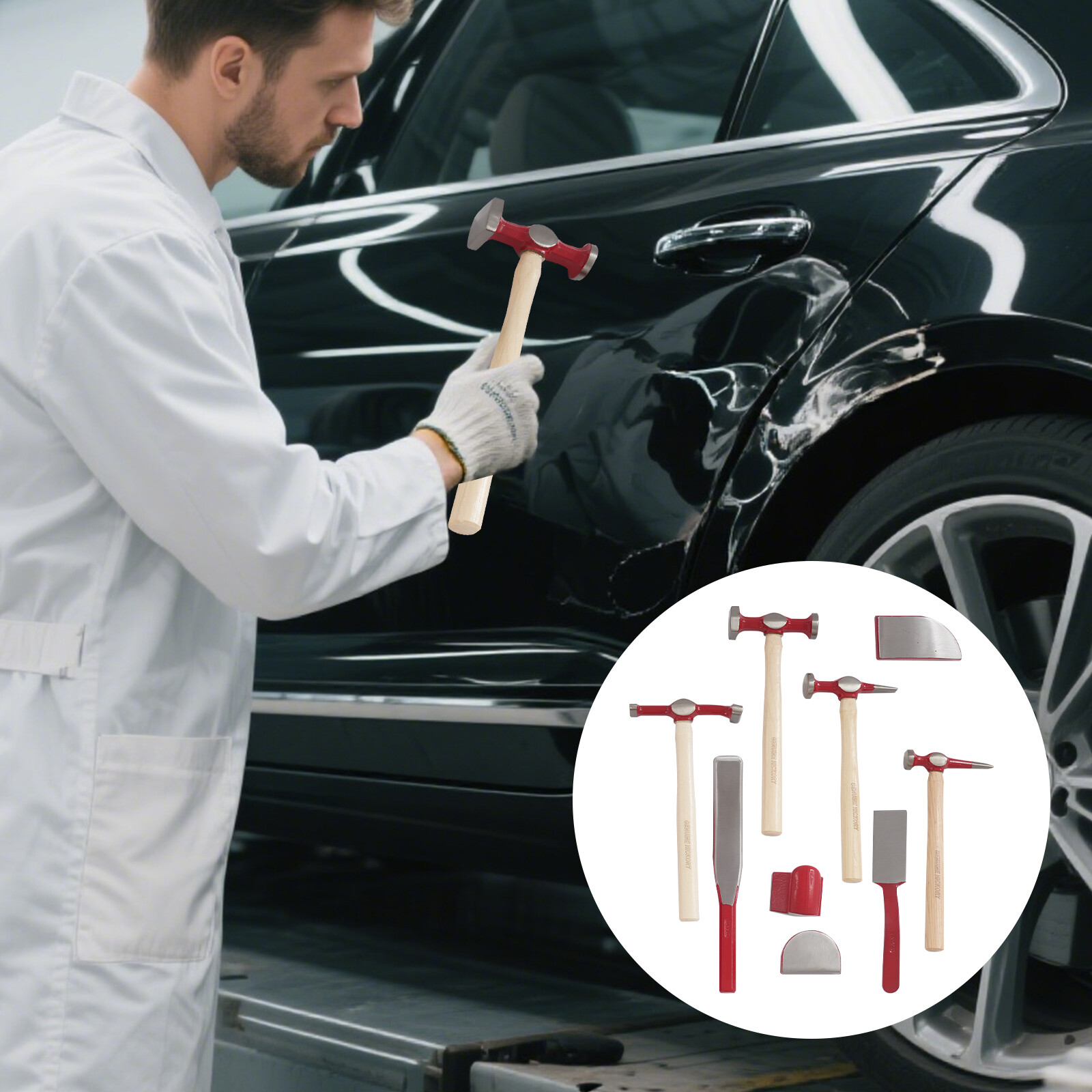 9pcs Set Hand Car Auto Body Work Hammer Dent Dolly Repair Kit w/ Tool Box