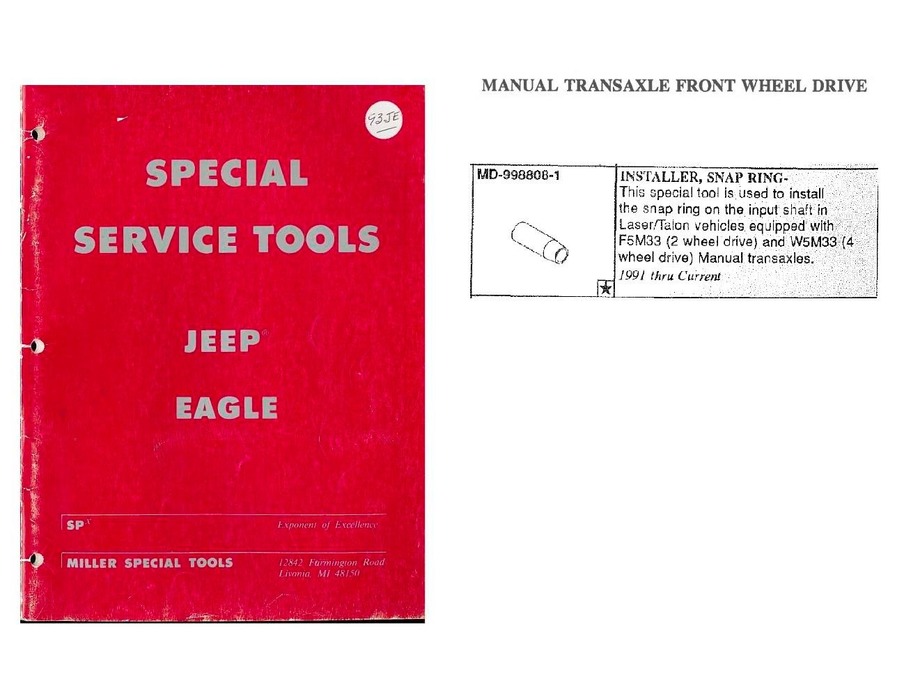 91-98 Eagle Talon Plymouth Laser Transmission Specialty Tool Miller MD-998808-1