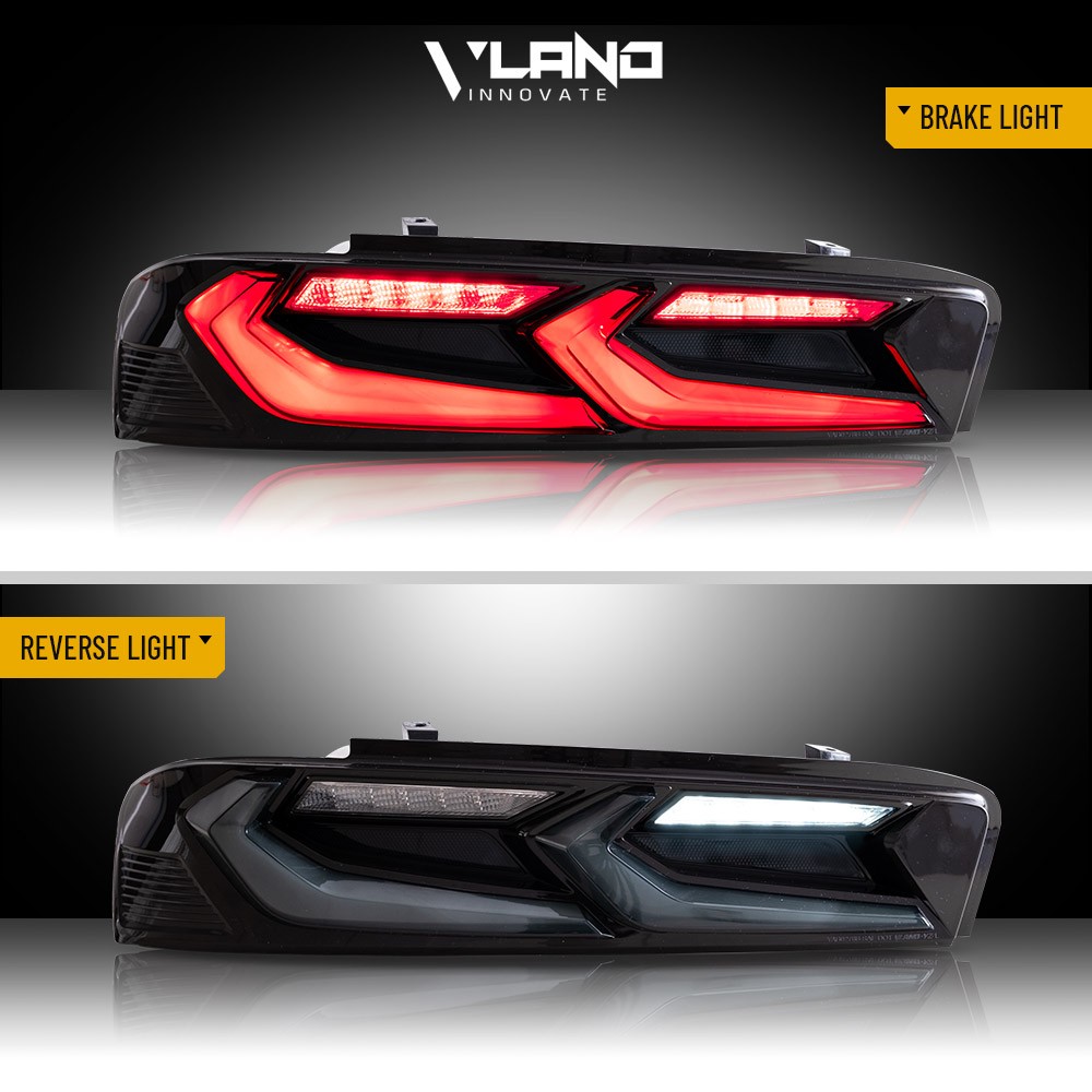 Pair VLAND FULL LED Tail Lights For Chevy Camaro 2016-2018 DRL Smoked Sequentail