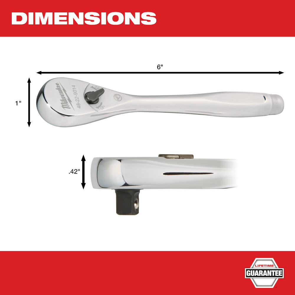 Milwaukee 48-22-9014 1/4″ Dr. 6in. Ratchet w/ 4 Arc Swing