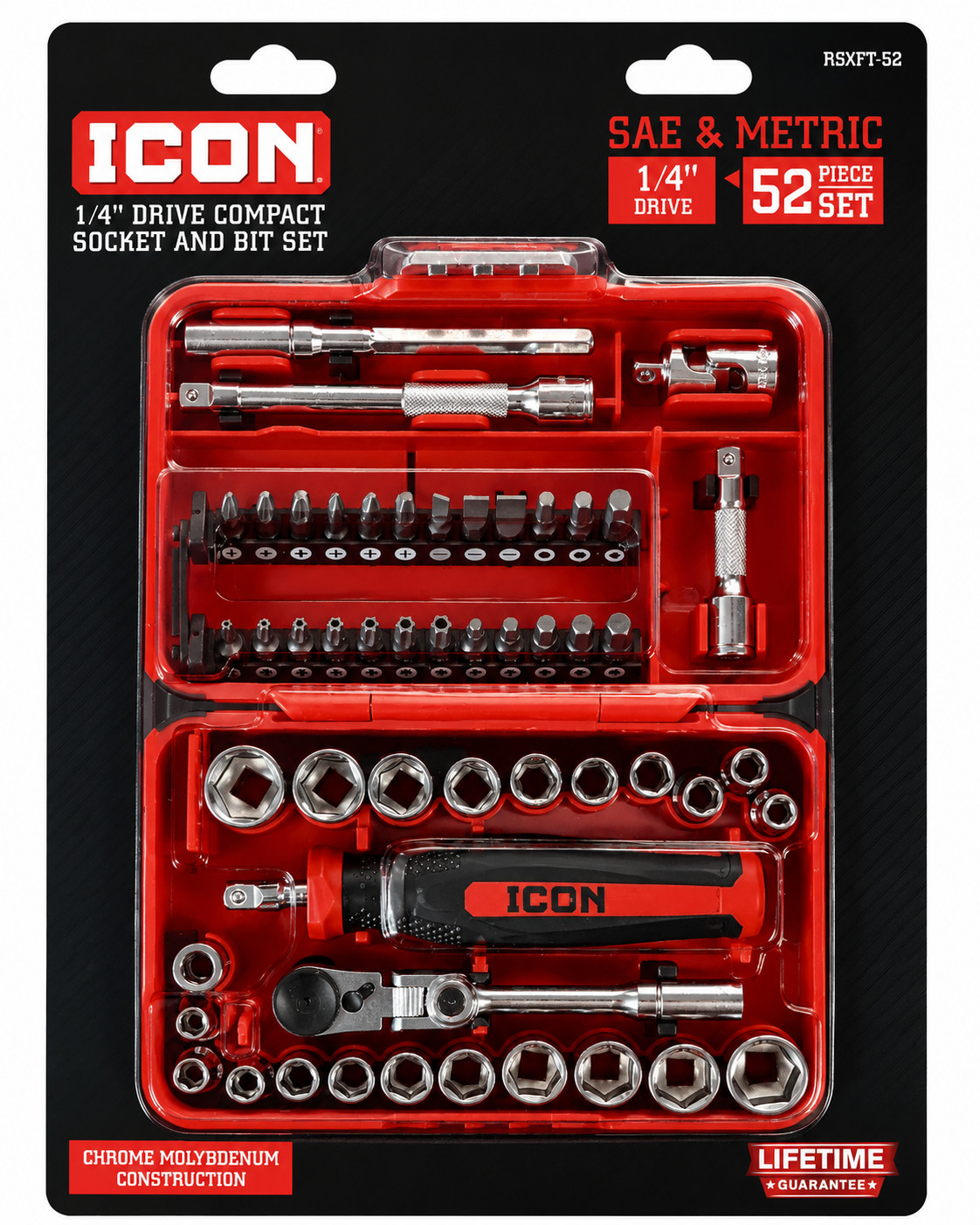 NEW ICON 1/4 in. Drive Compact Socket and Bit Set, 52-Piece RSXFT-52