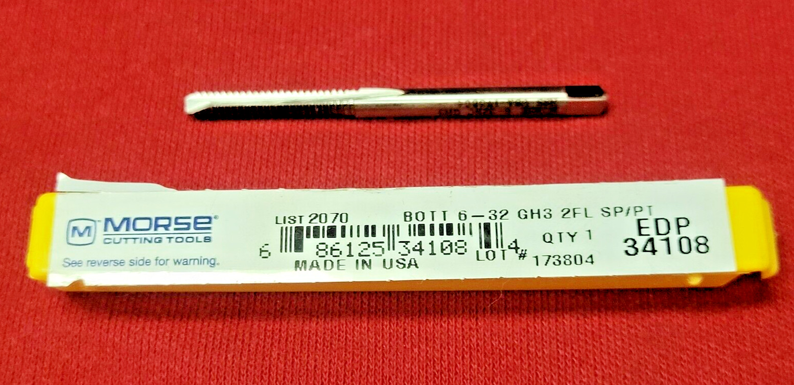 6-32 6/32 NC HS 2FL H3 Spiral Point Bottom Tap Morse MT3634108 Power Tap USA
