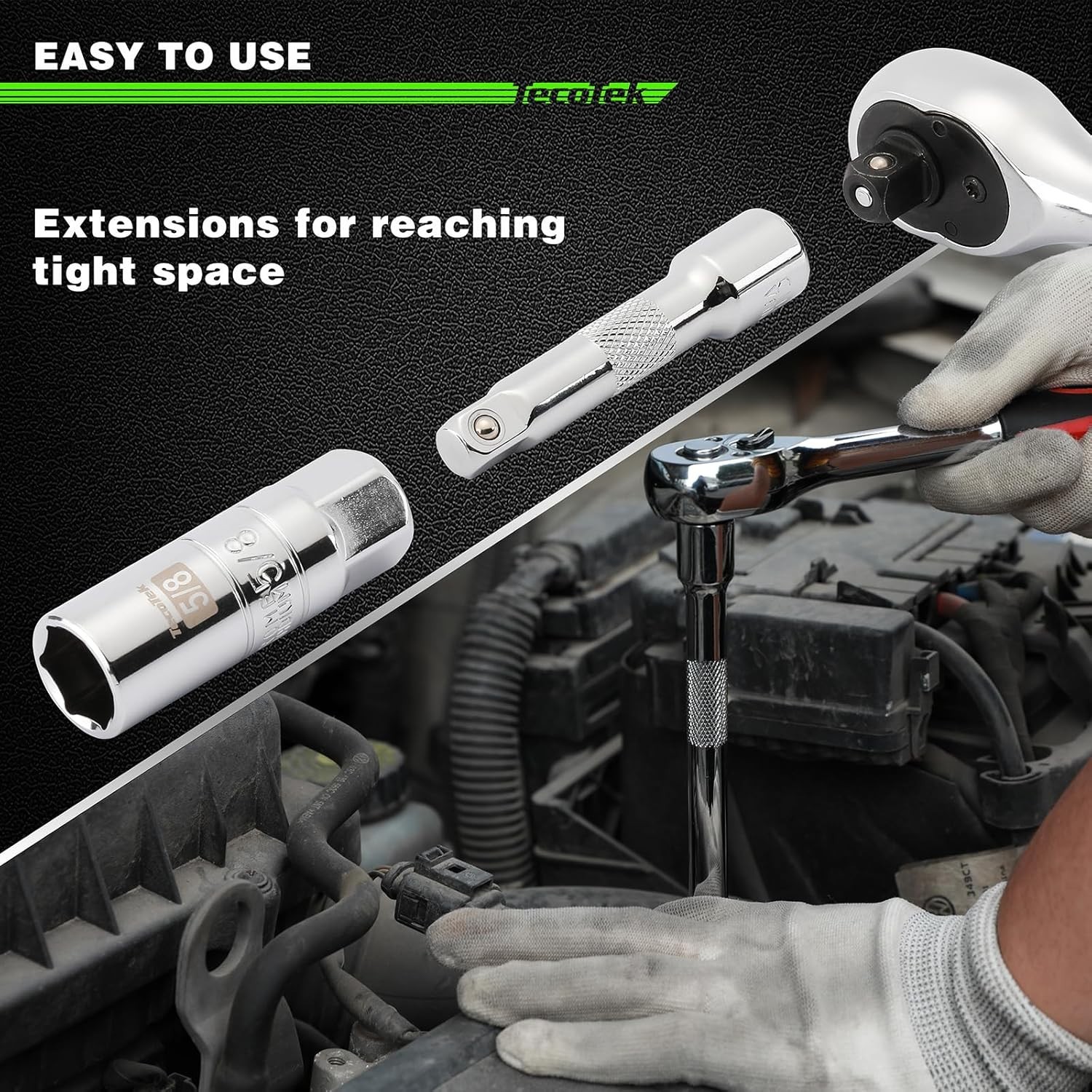 TecoTek 11-Piece Spark Plug Socket Set with 3/8″ Drive Ratchet Handle, Spark