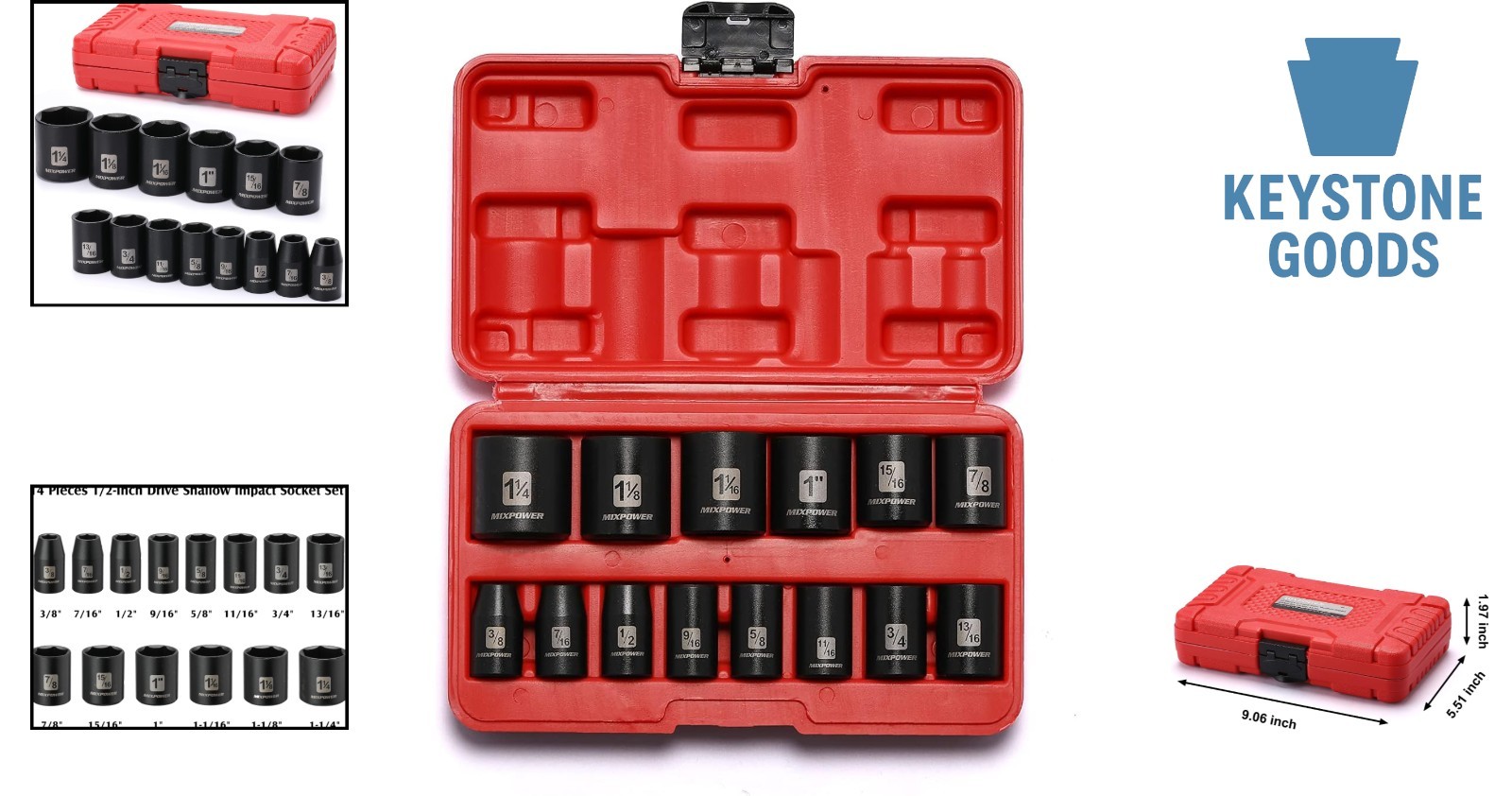 14-Piece SAE Shallow Impact Socket Set, Chrome Vanadium Steel