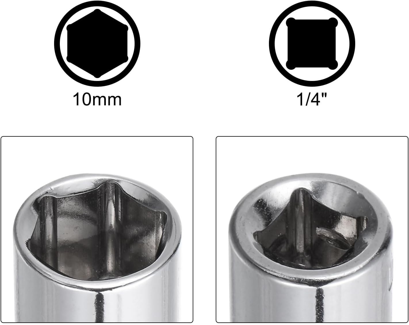 6-Point Shallow Socket, 1/4″ Drive 2pcs 8mm Deep Socket & 4pcs 10mm Deep Sock…