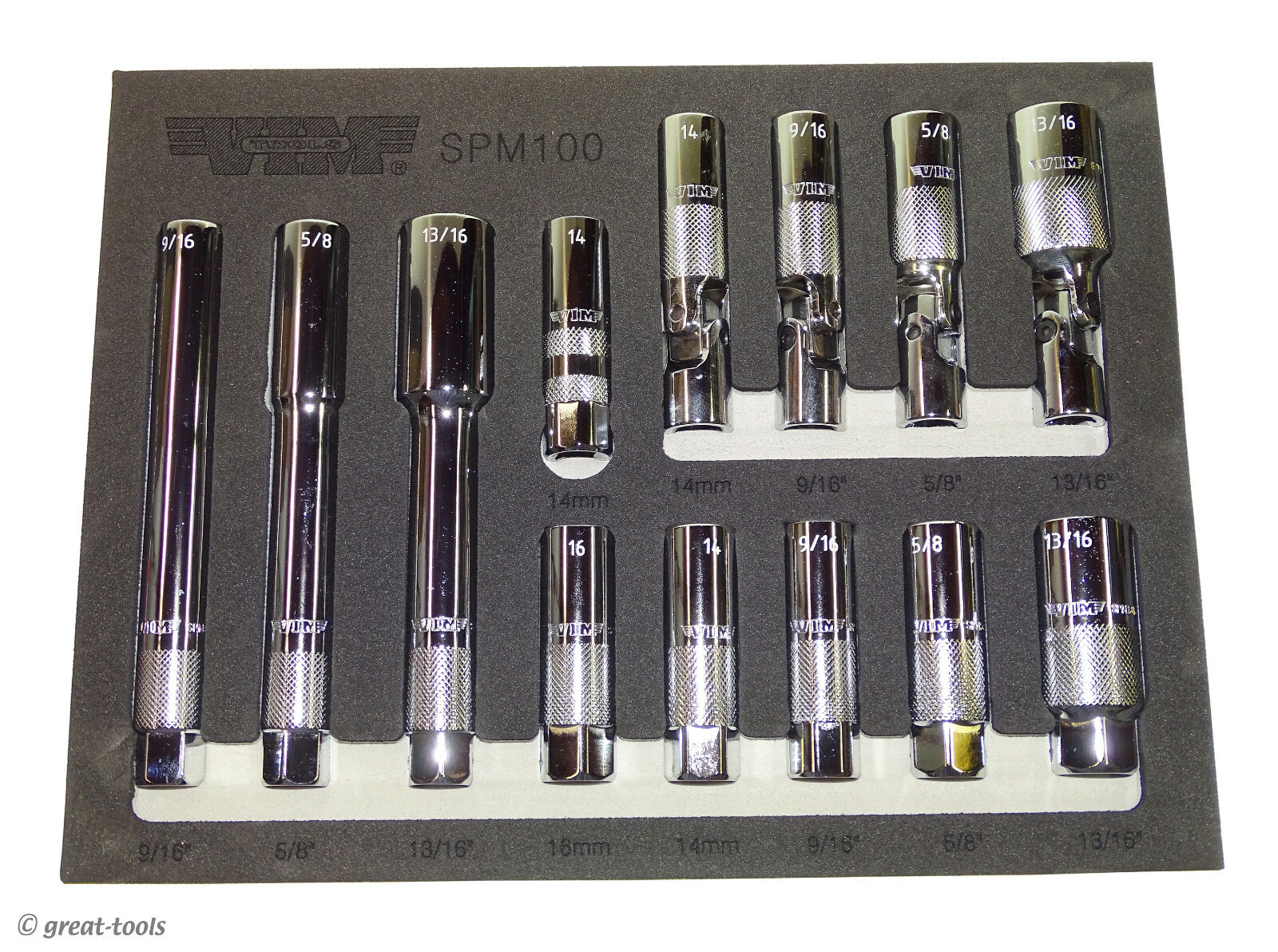 SPARK PLUG SOCKET SET – 13-pc, automotive mechanic tool, extra deep, universal