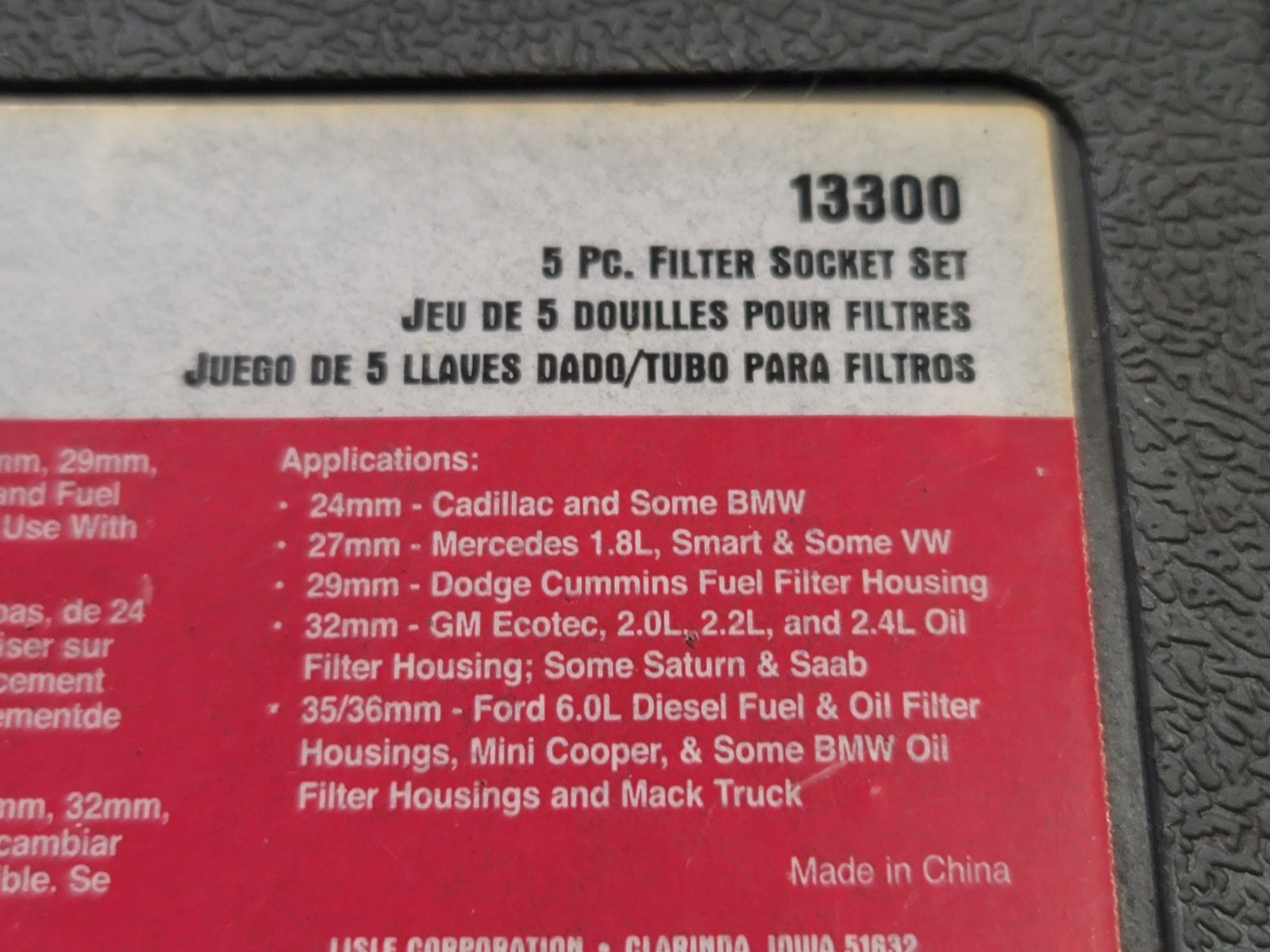 LISLE TOOLS # 13300 5 PIECE 3/8″ DRIVE METRIC FILTER SOCKET SET – T5