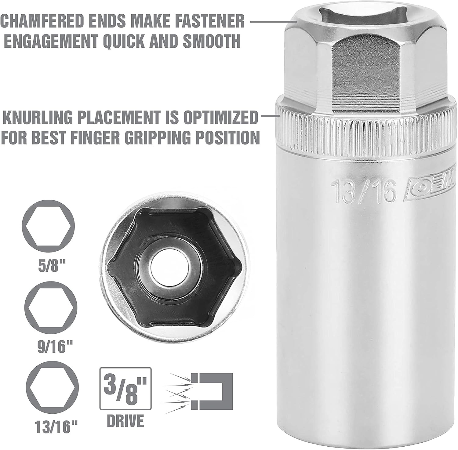 OEMTOOLS 22891 3/8 Drive Magnetic Spark Plug Socket Set, 3 Piece Multi
