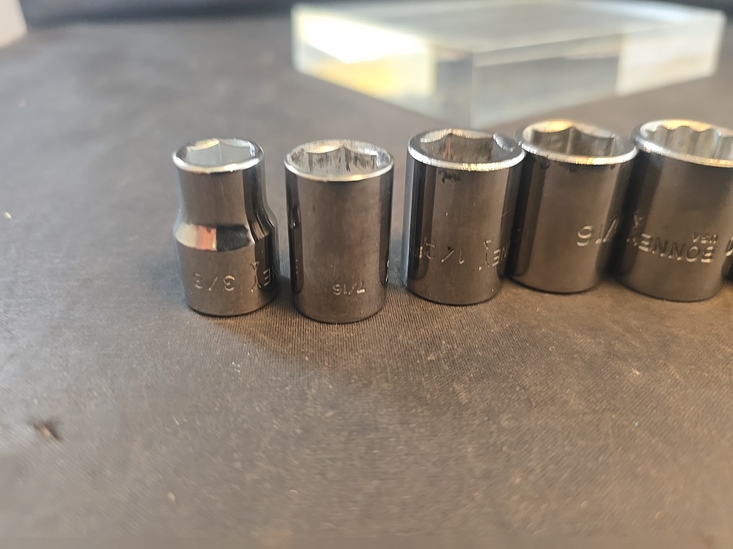 9pc. 3/8″ Dr. SAE Bonney Shallow Socket Set USA Excellent