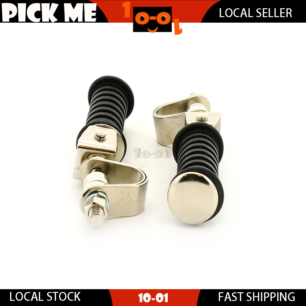 Pair Universal Folding Clamp On Rear Footpegs For Motorcycle Rubber chrome