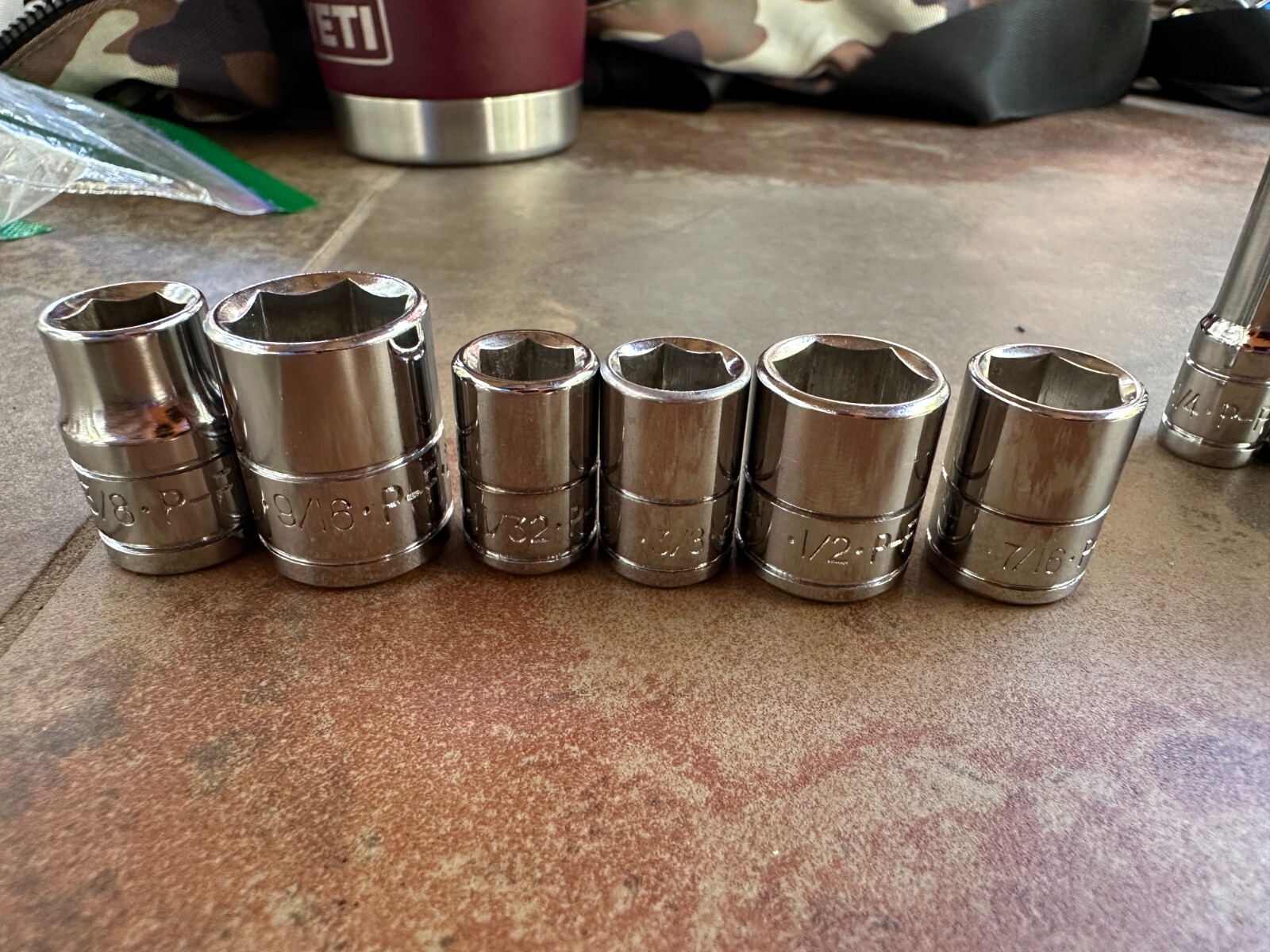 13 – P-F Deep and Normal Sockets 3/8 and 1/4 drive. Mostly New see sizes below