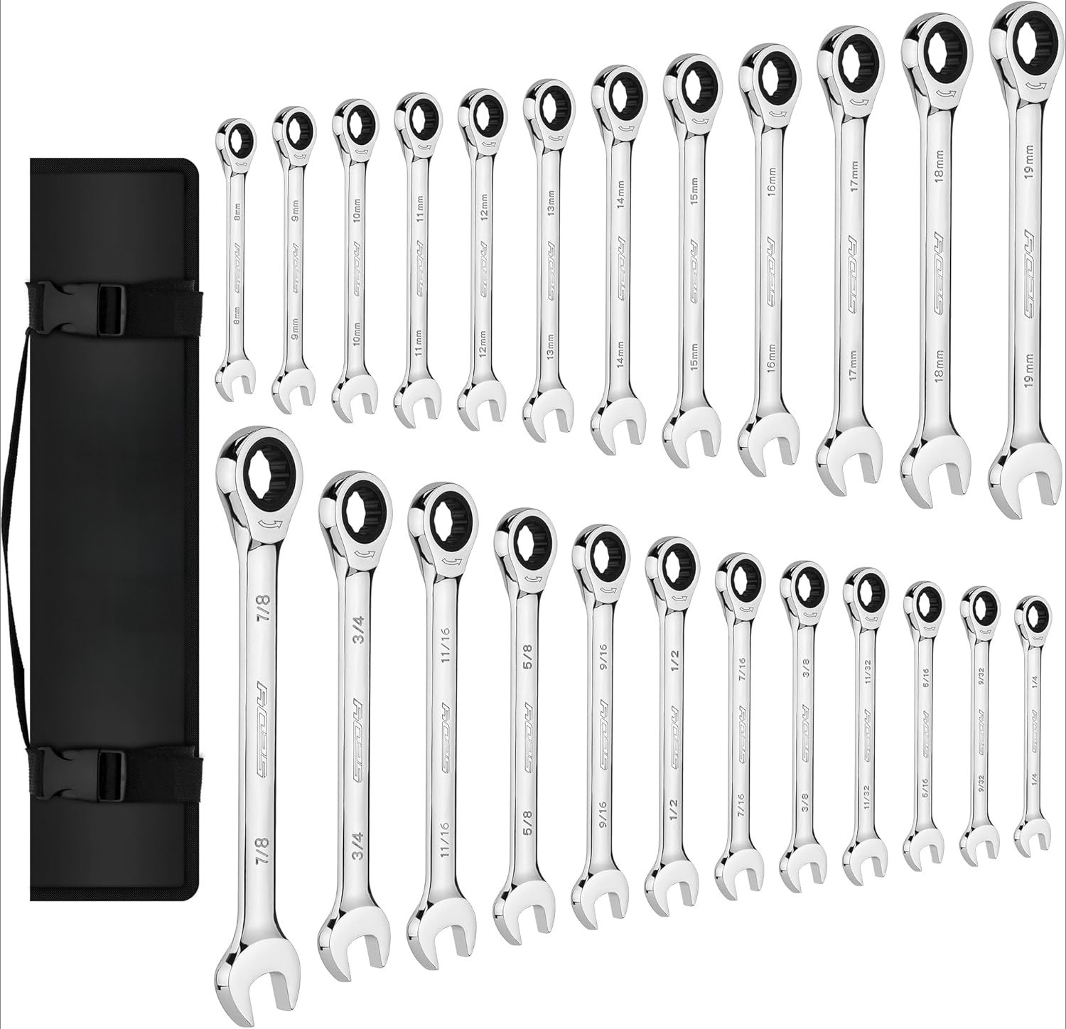 Ratchet Wrench Set, Combination Wrenches in Imperial and Metric Sizes