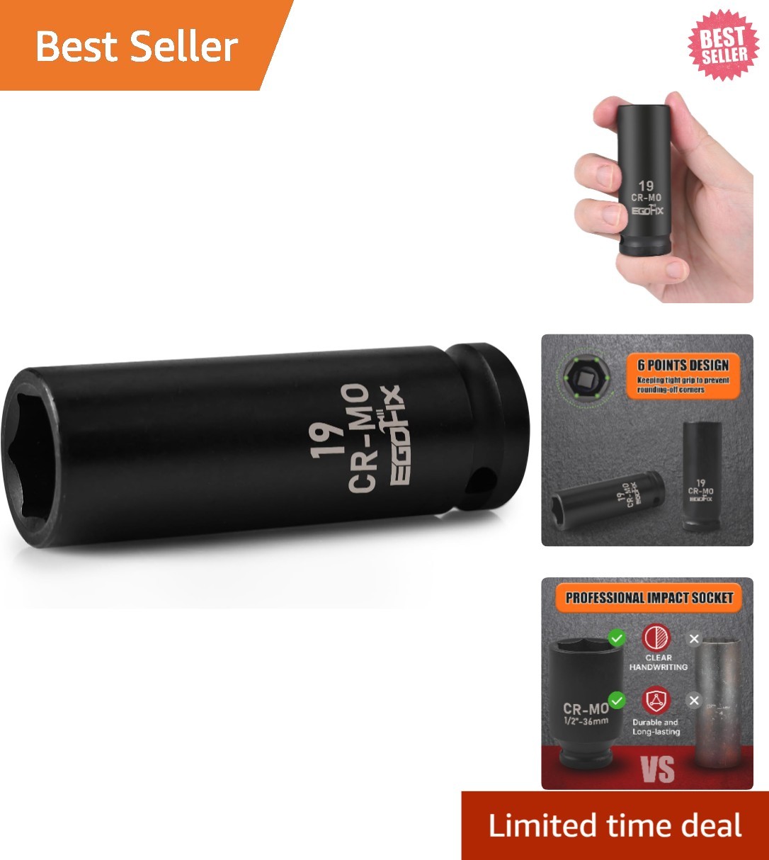 Durable 19mm Deep Impact Socket – Professional 1/2″ Drive, Shatter-Resistant