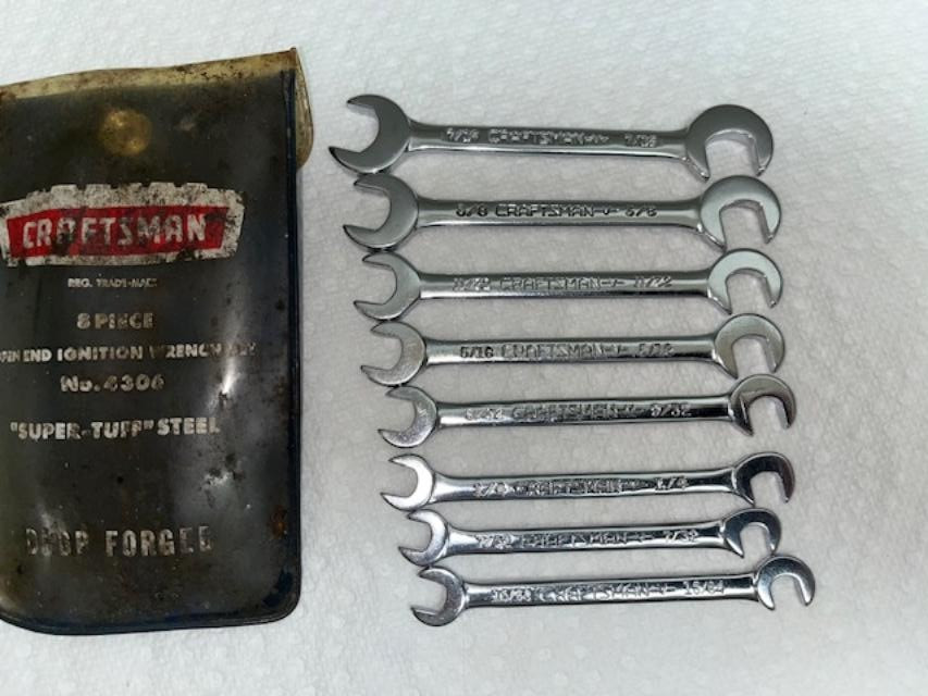 Vintage Craftsman -V- 4306 Crown Top 8 Piece Open-end SAE Ignition Wrench Set