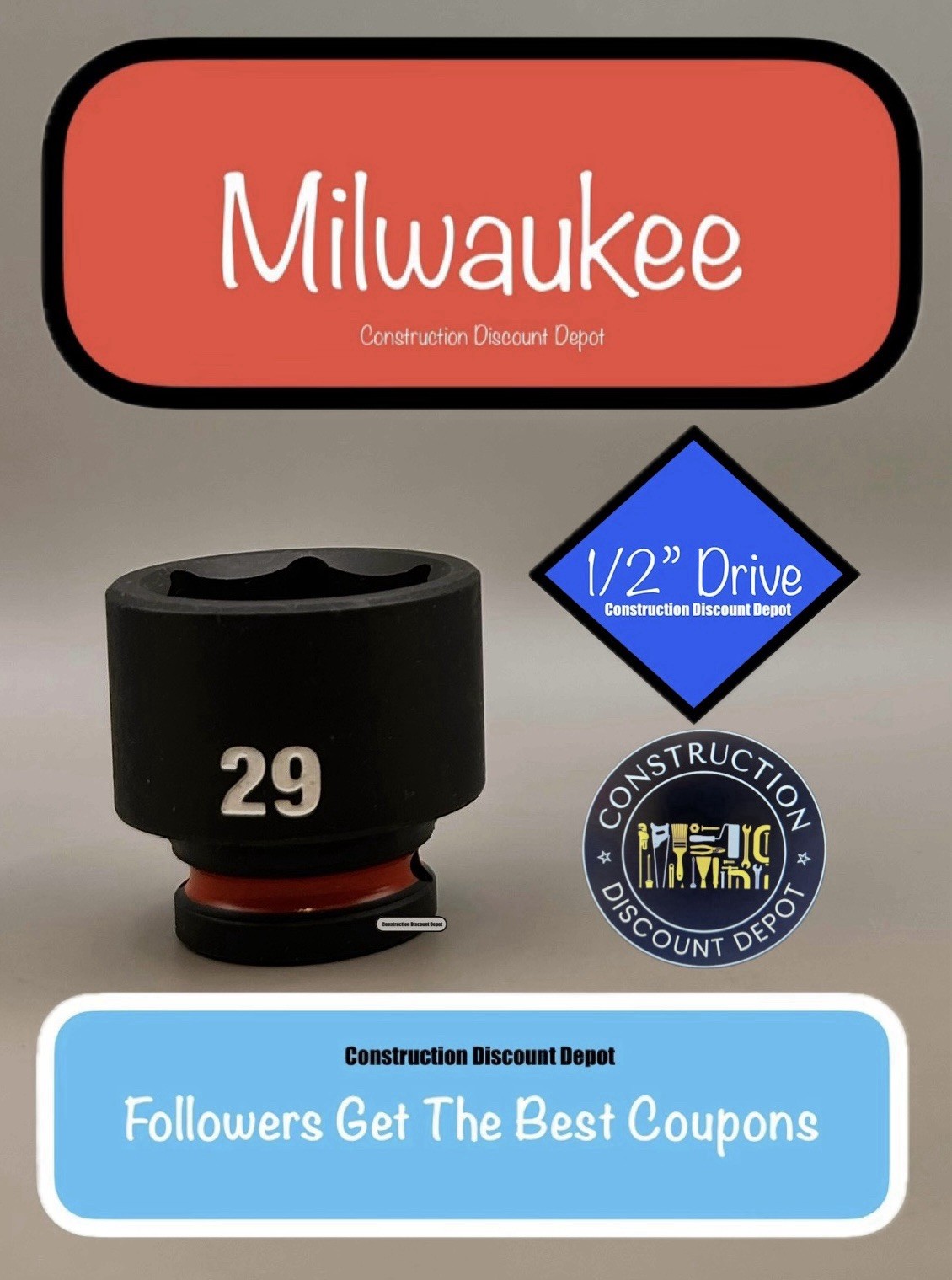 Milwaukee 49-66-6261 29MM Shockwave Impact Duty 1/2″ Drive Shallow Socket 29 MM