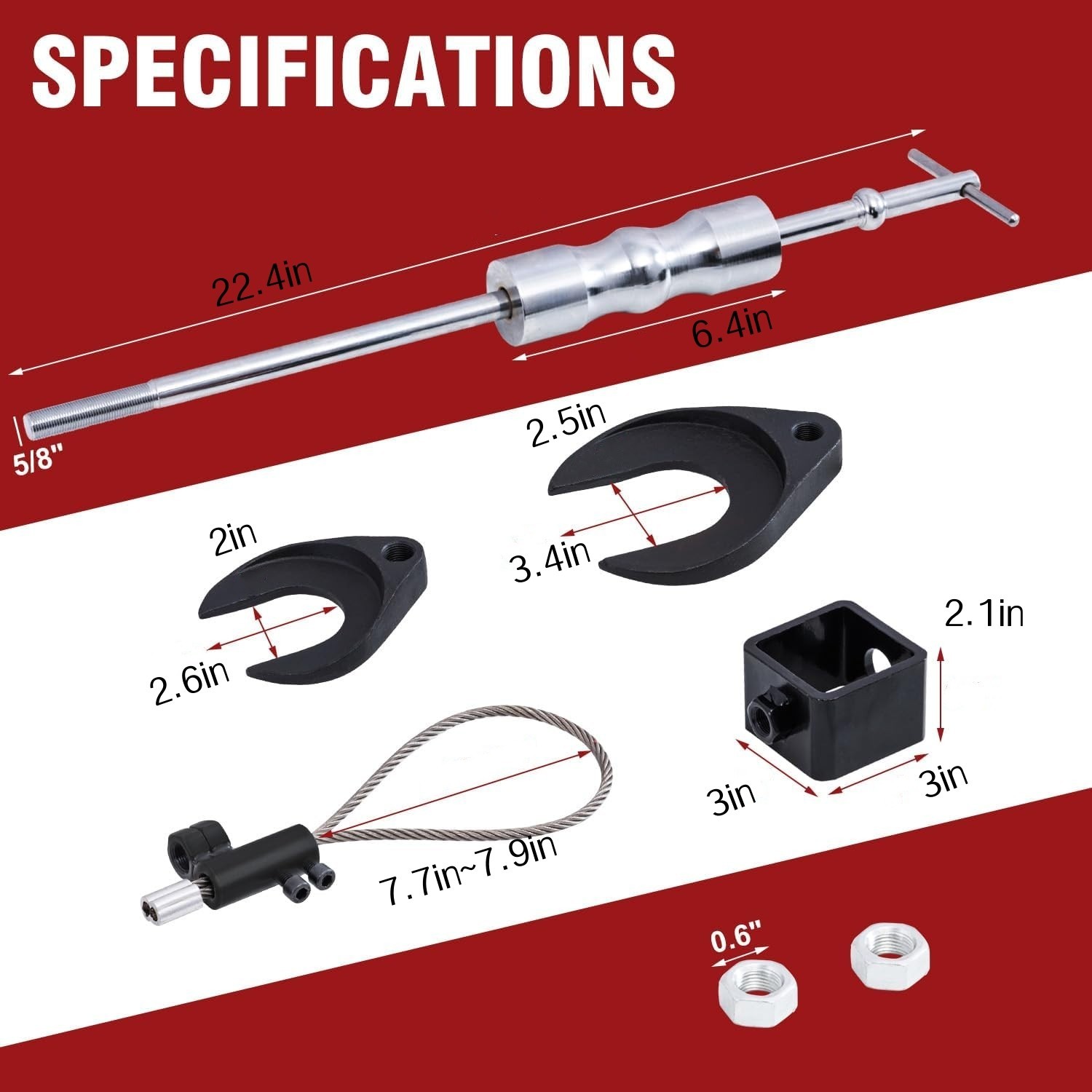 Universal CV Axle Puller Tool Kit w/ 63 & 48mm Forks 5/8″-18 Slide Hammer Adapte