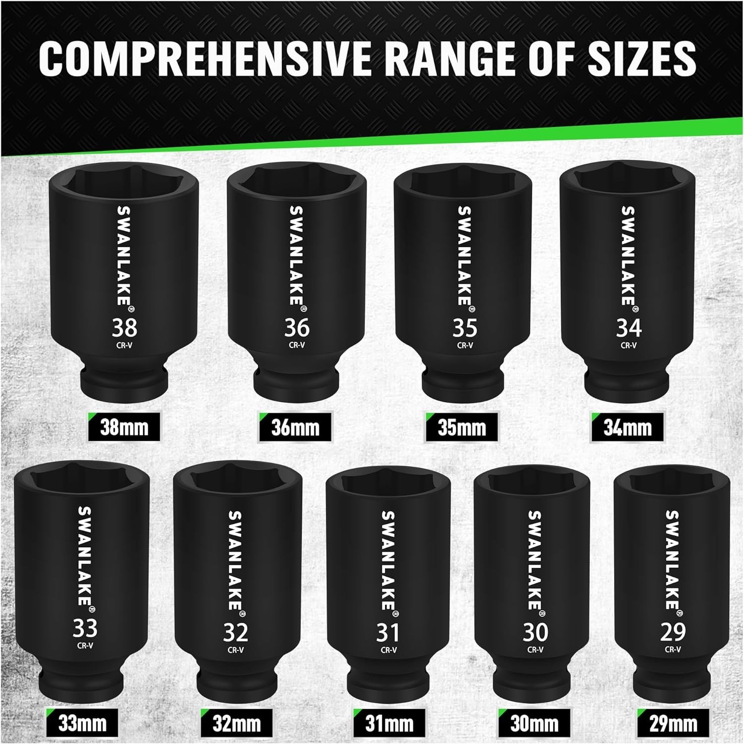 SWANLAKE 9-Piece 1/2″ Impact Axle Nut Socket Set, Deep Metric Large Socket Se…