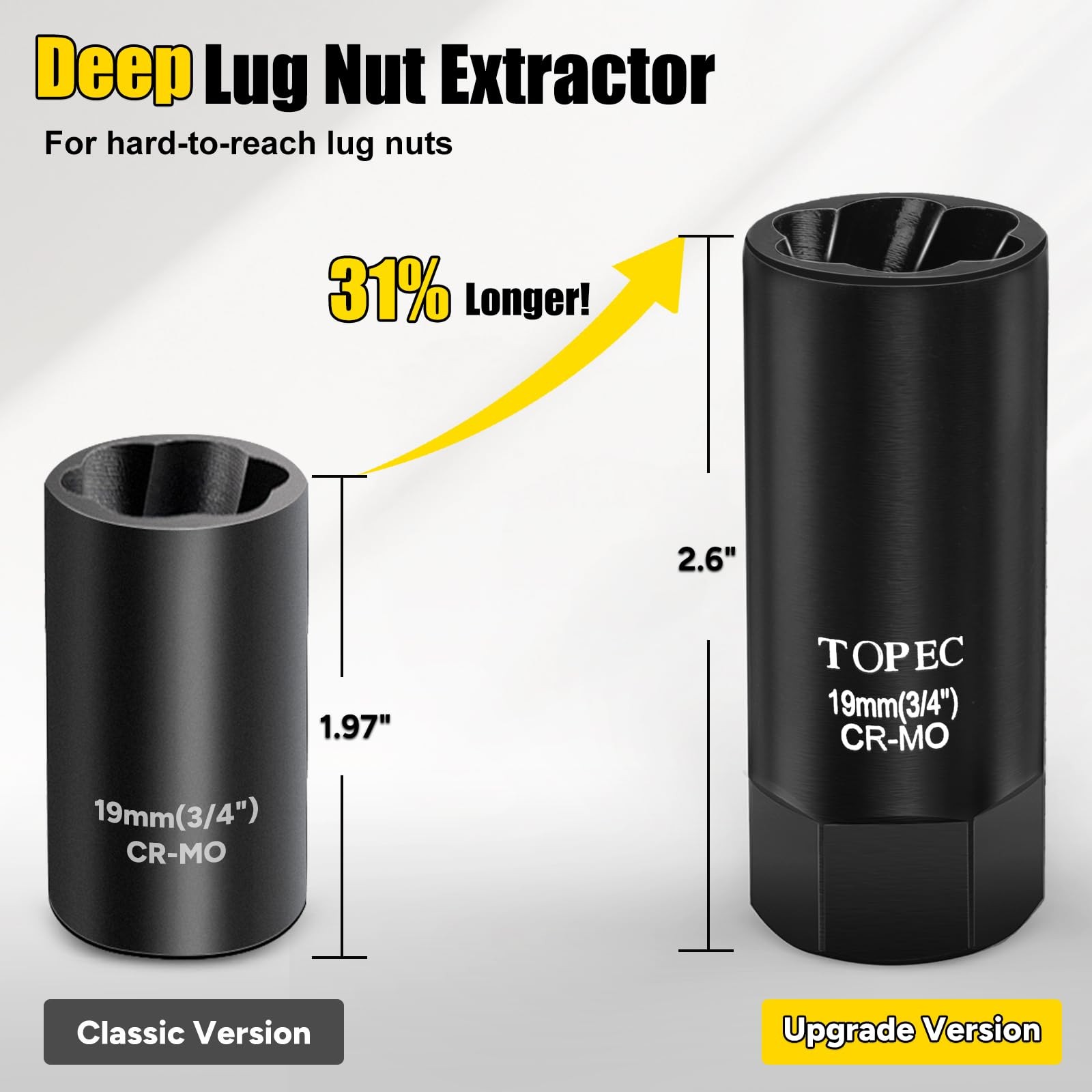 Topec 22MM Deep Lug Nut Extractor Socket – 1/2″ Drive Stripped Bolt 22mm