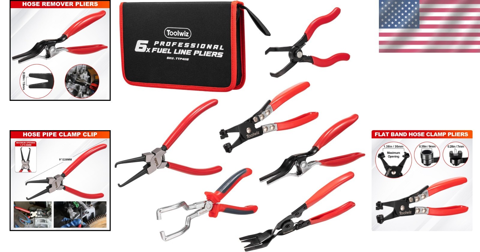 Complete Carbon Steel Fuel Line Pliers Set for Professional Mechanics – 6 Pieces
