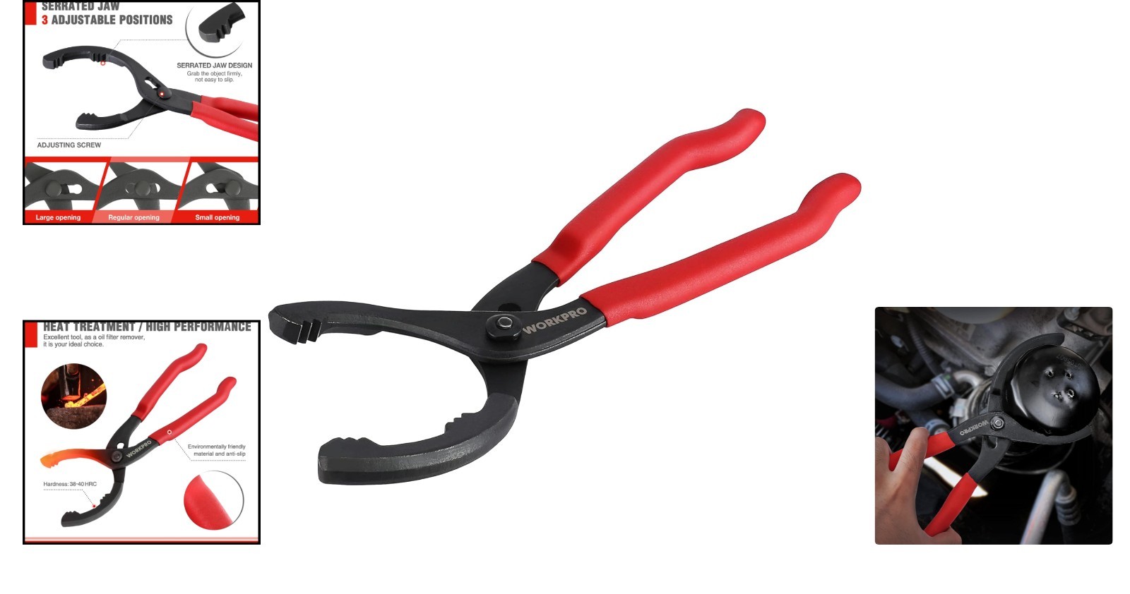 Red Handle 12 Inch Oil Filter Pliers for Easy Removal of Engine Filters