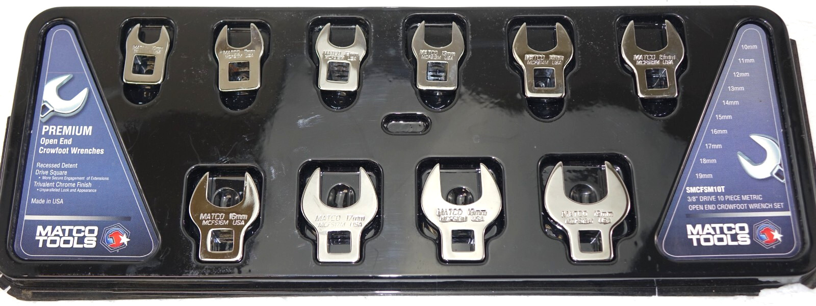 Matco 3/8 Drive Open End Crowfoot Wrench Set 10 Piece Metric 10mm-19mm SMCFSM10T