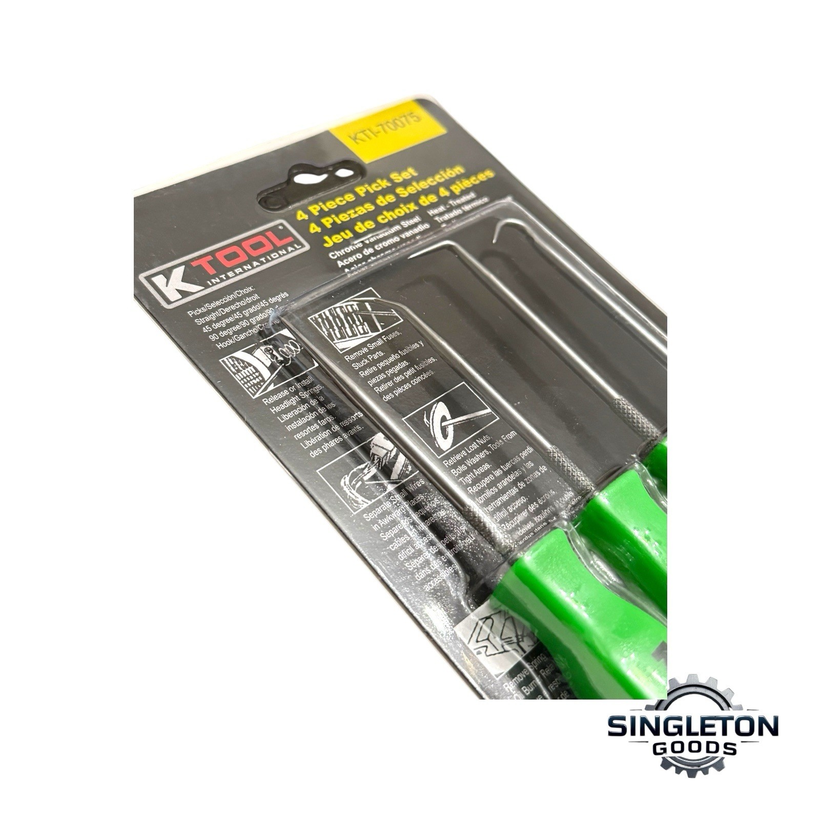 K Tool International KTI-70075 4PC PICK SET WITH NEON GREEN HANDLES BRAND NEW