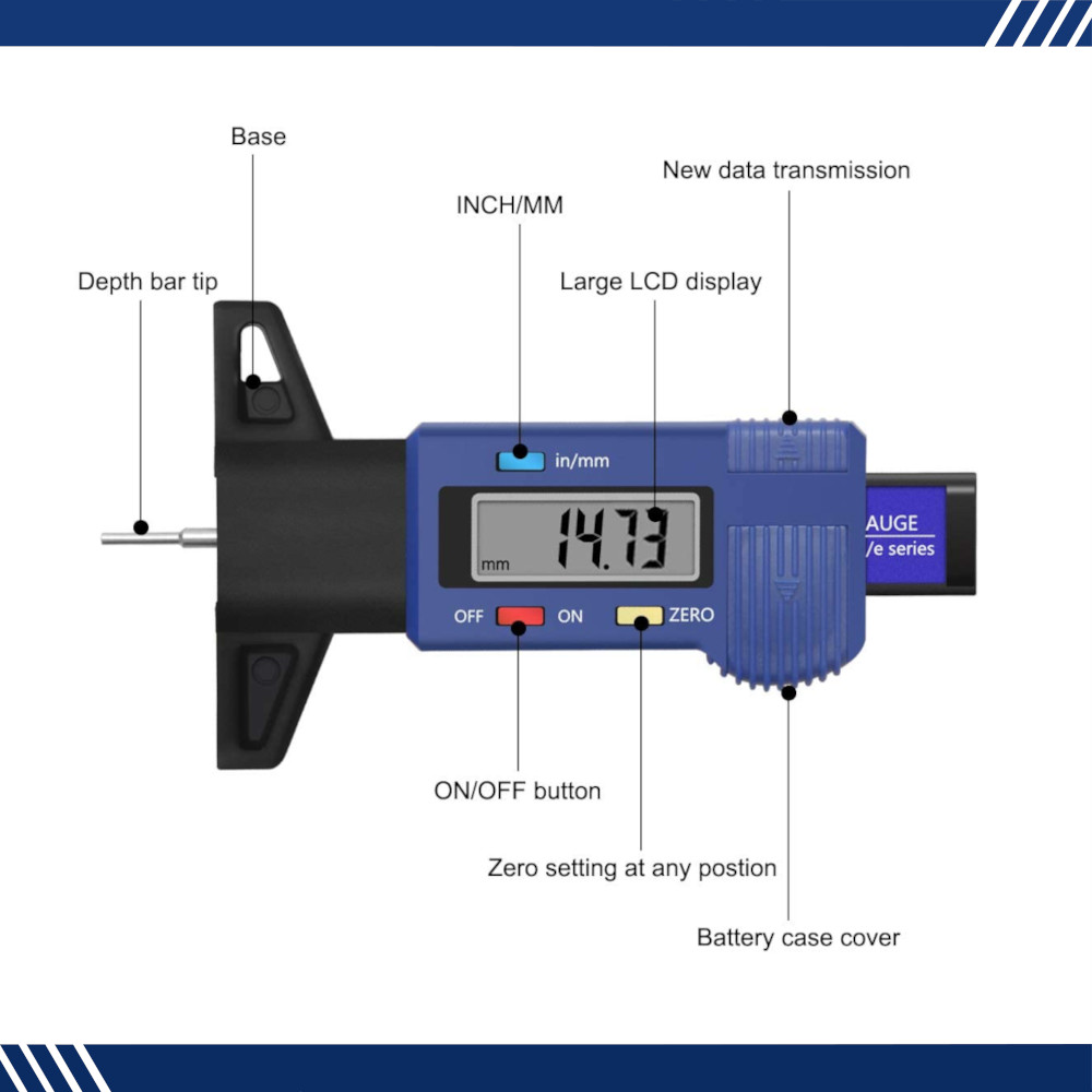 Digital Tyre Depth Gauge Tread Checker LCD Tool For Motorbike Car Van Bike BLUE
