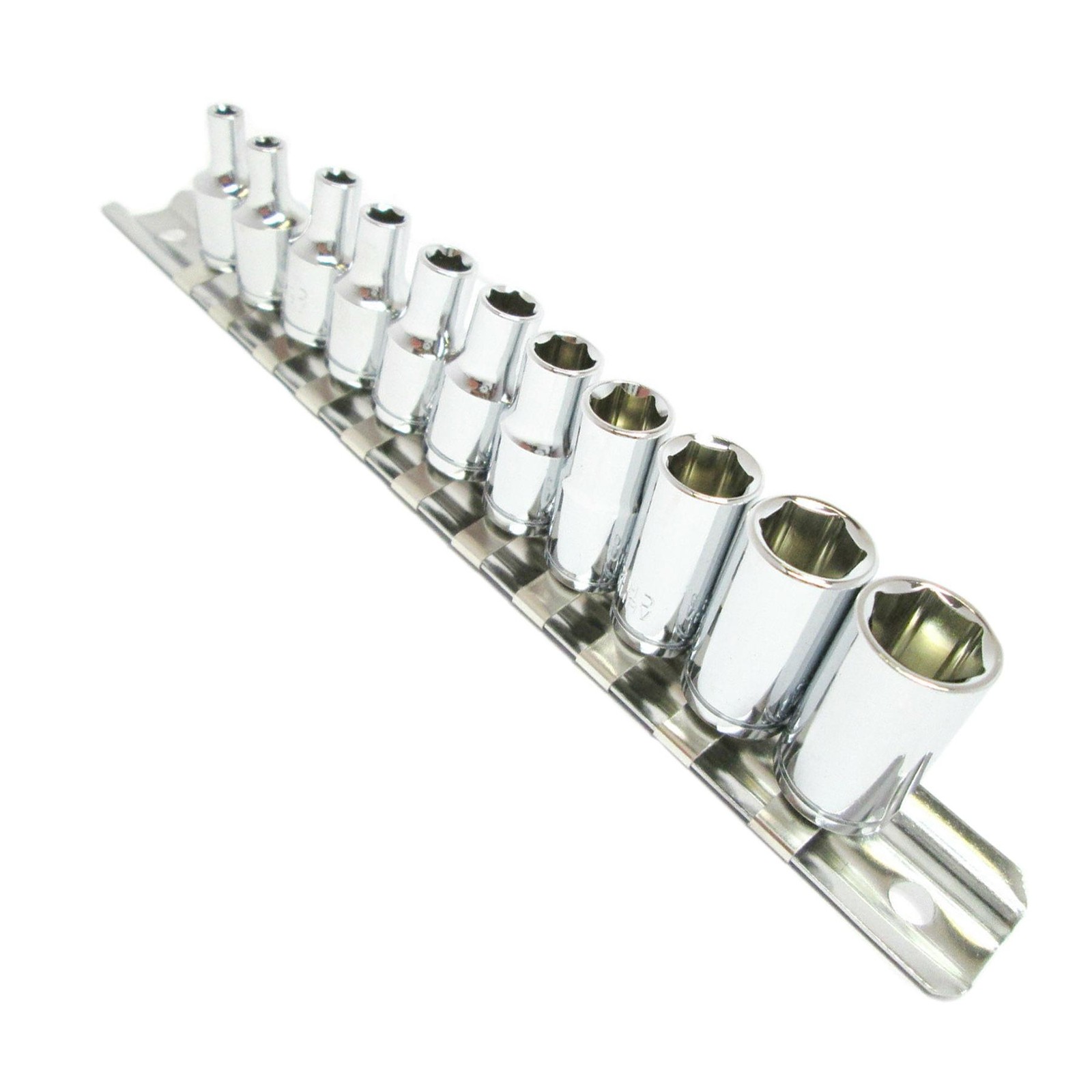 11pc 1/4″ Drive Female Socket Set CR-V Ba0-Ba10 with Rail For Cars & Bikes
