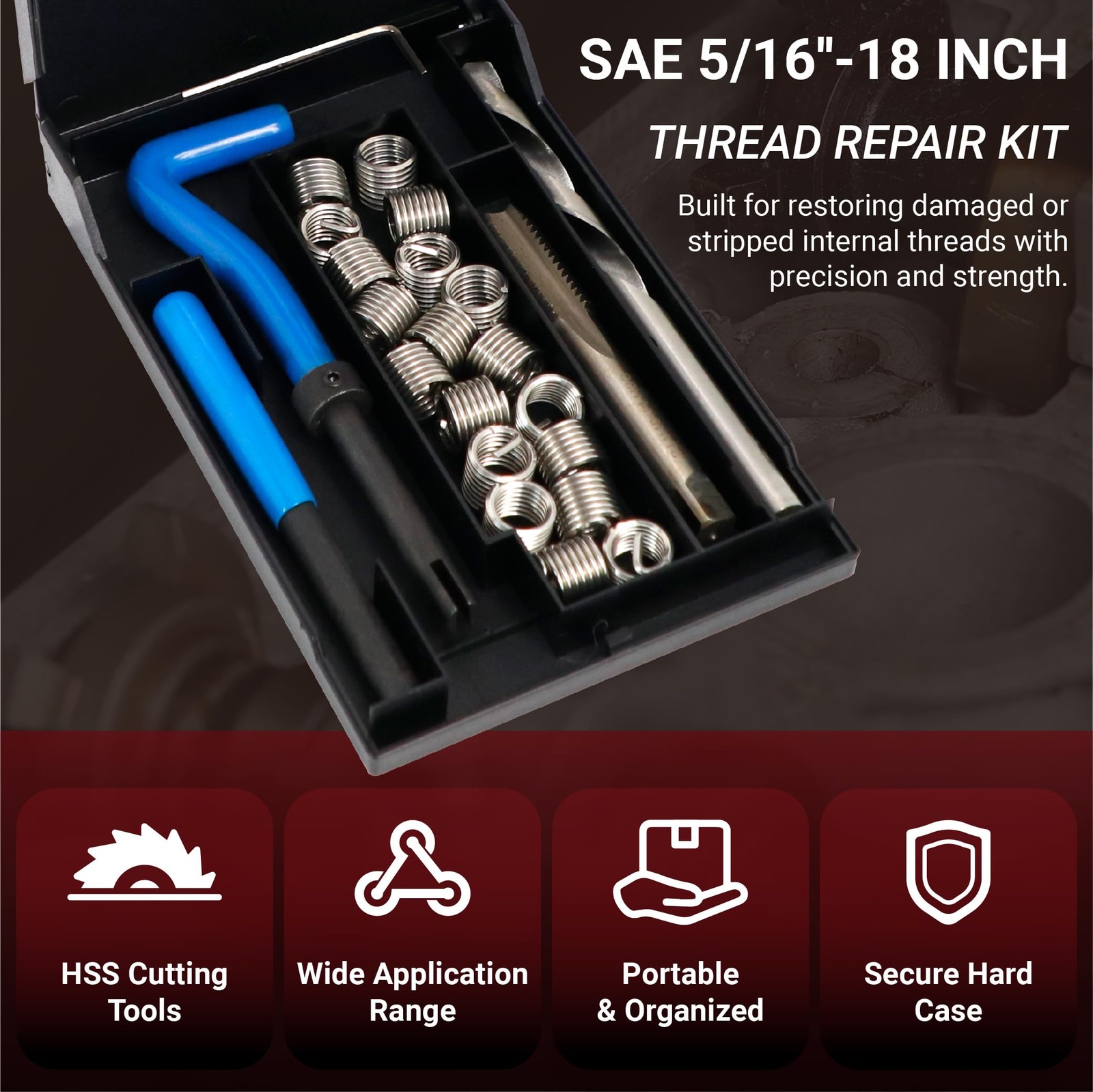5/1618 Helicoil Thread Repair Kit HSS Drill Bit Inserts SAE Carry Case