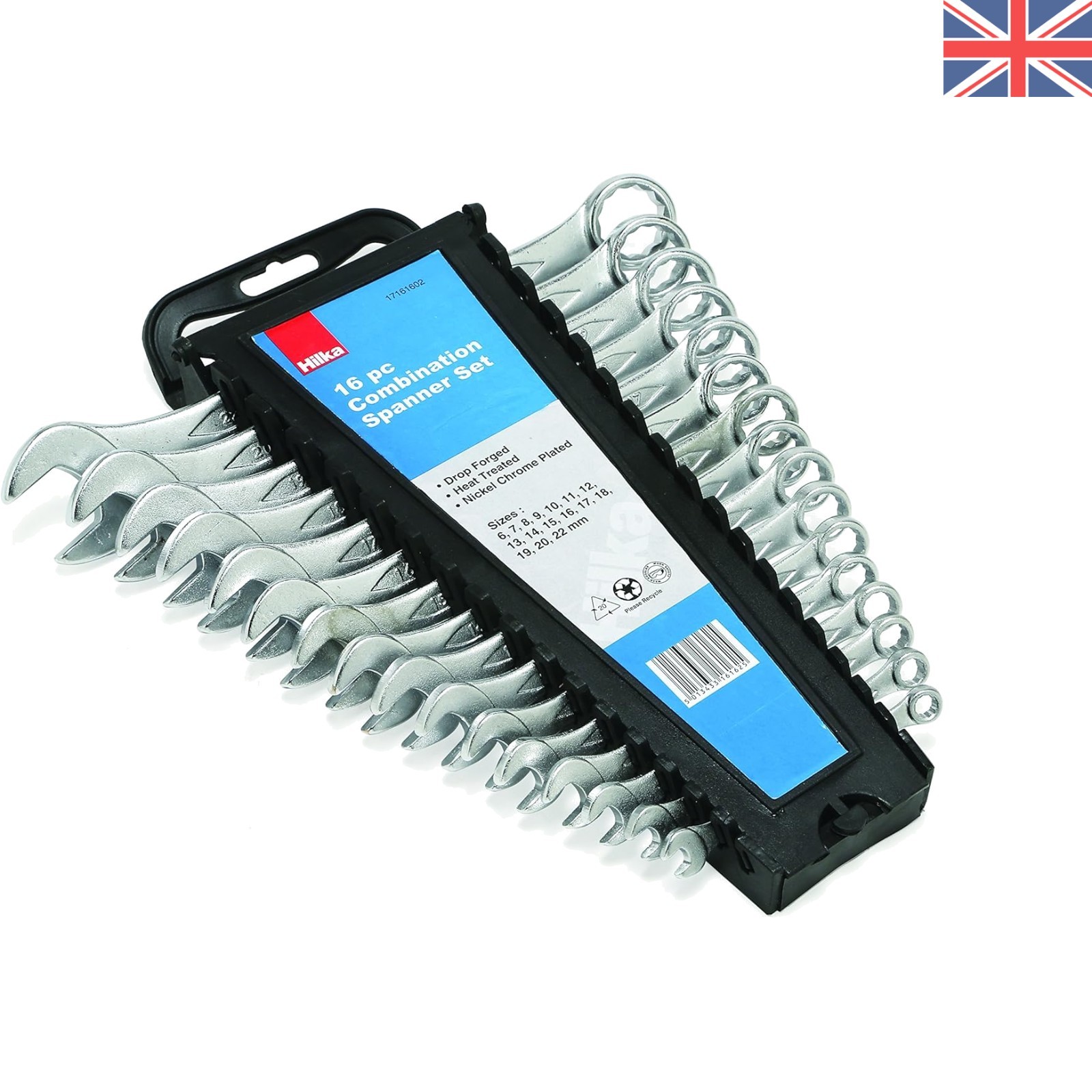 Lightweight 16-Piece Spanner Set in Silver with Hanging Rack for Easy Access