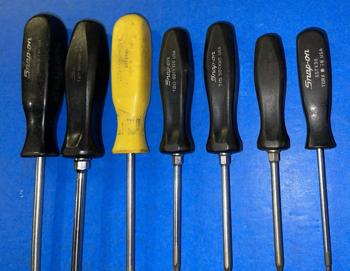 SNAP-ON TOOLS 7 PIECE TORX SCREWDRIVER SET BLACK & YELLOW HANDLE T8-T30